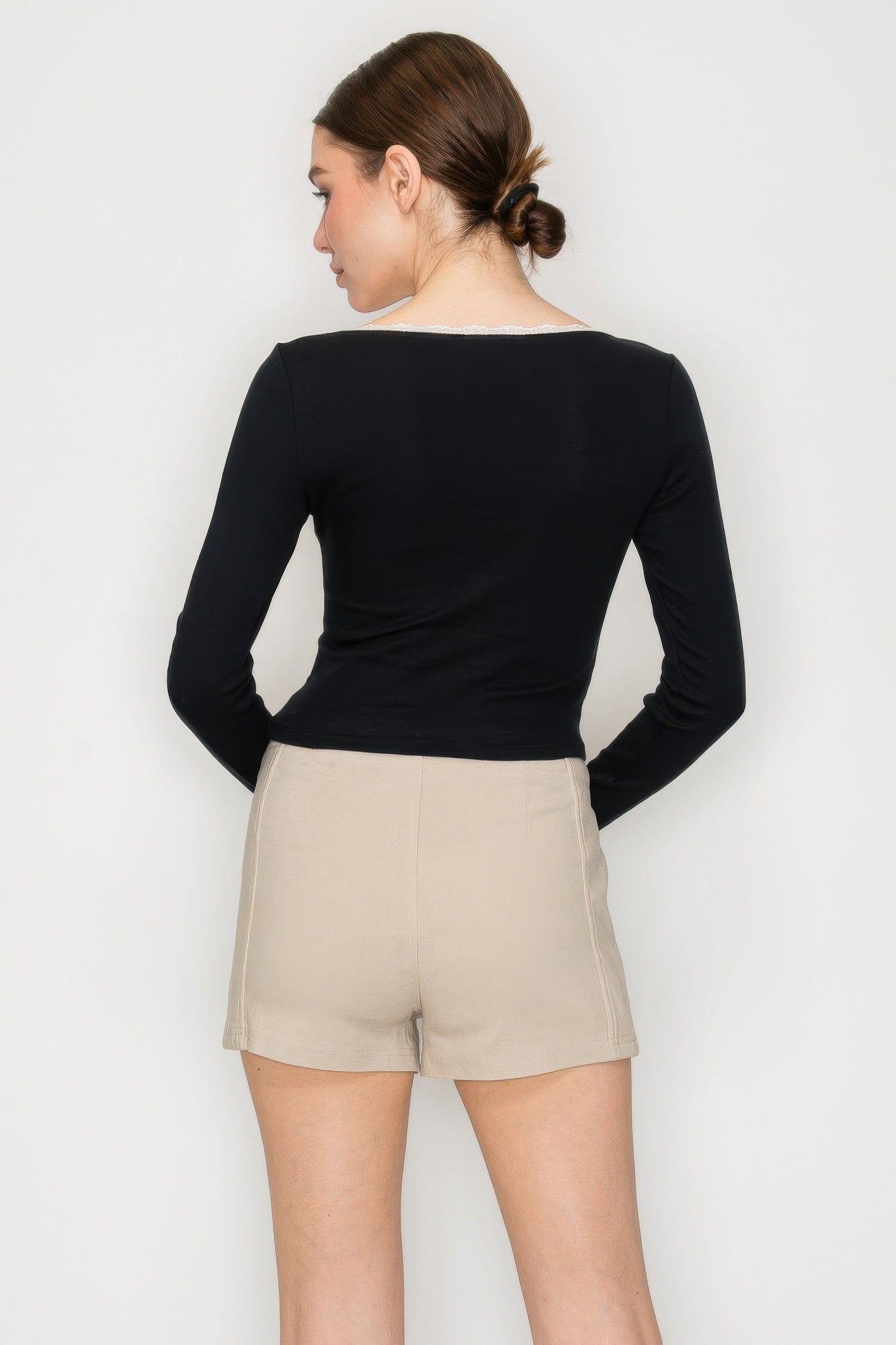 Lace Trim Square Long Sleeve Top