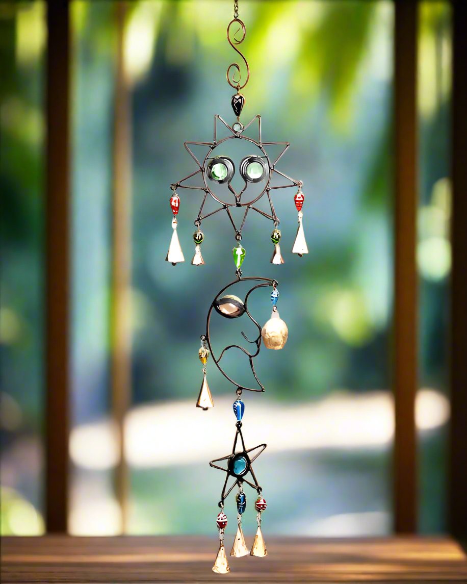 Celestial Sun and Moon Chime with Beads