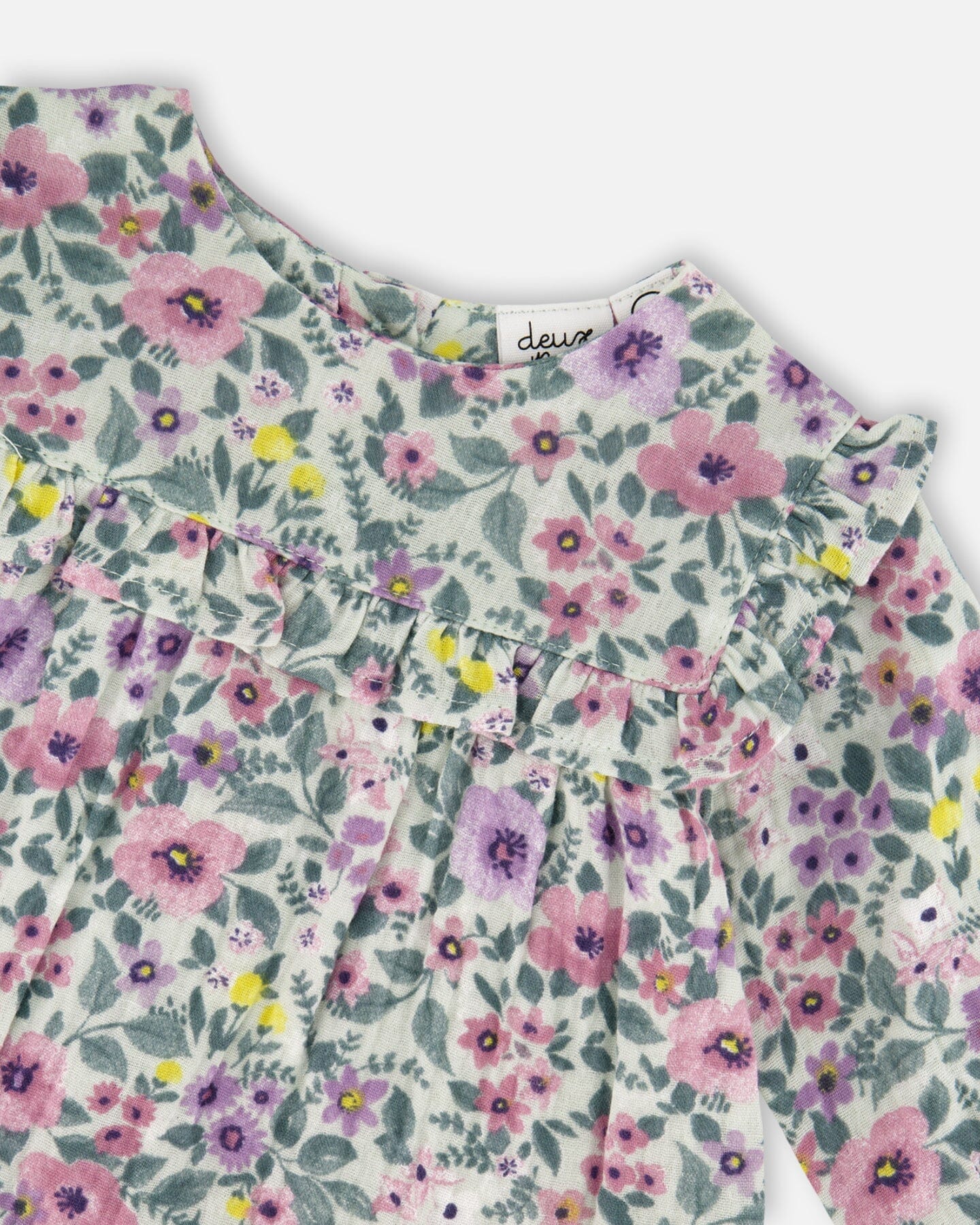 Printed Muslin Sage Floral Dress And Solid Leggings Set