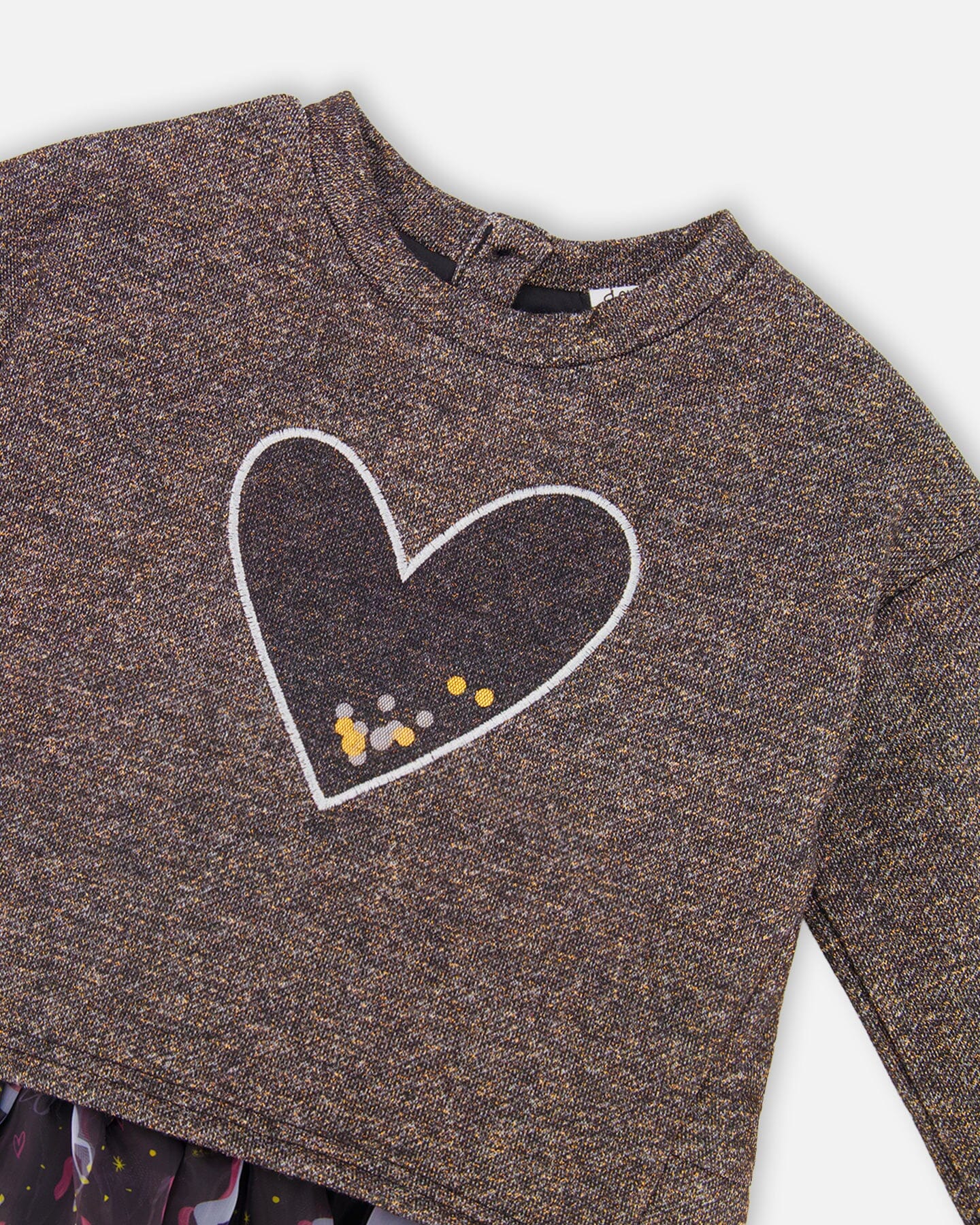 Bi-Material Dress Black With Mesh Skirt And Heart