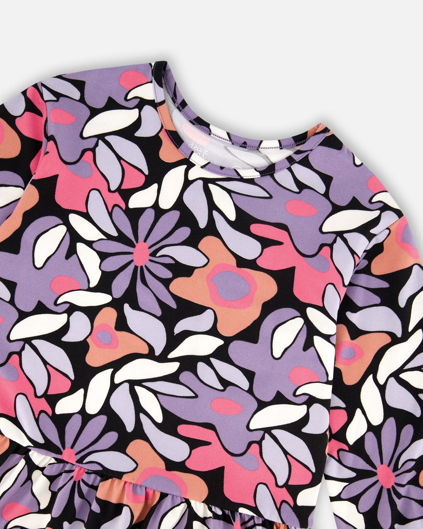 Jersey Dress Black Retro Flower Print