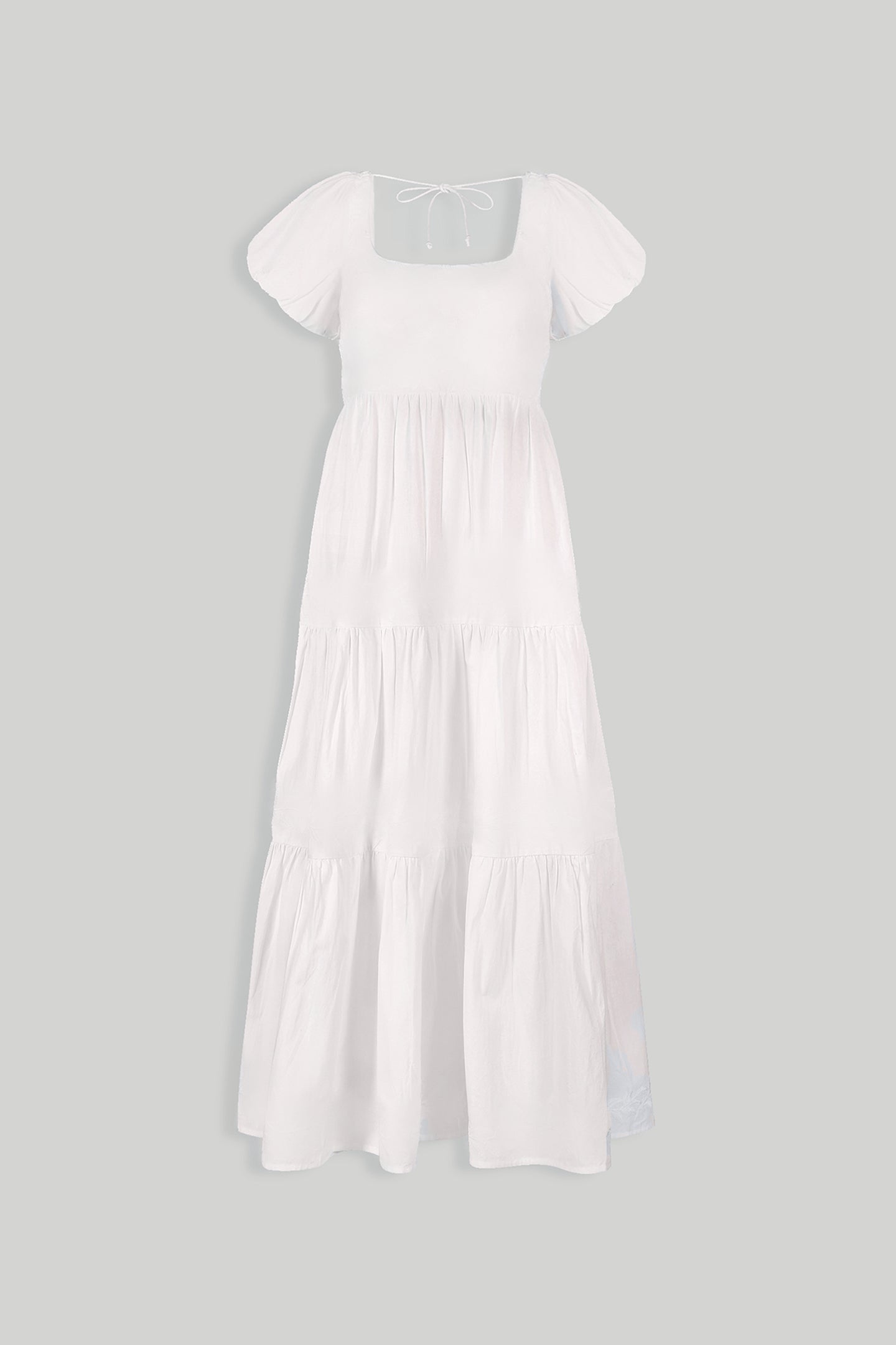 Puff Sleeve Tiered Dress in White