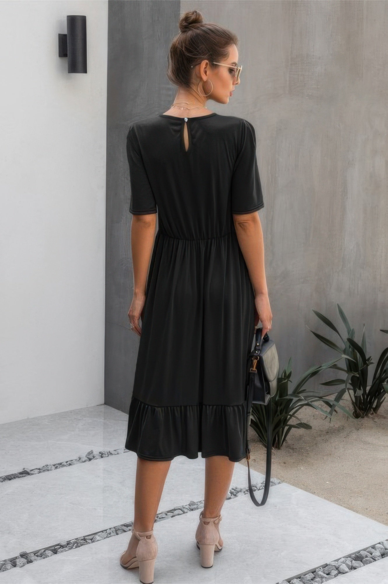 Ruffled Lace Midi Swing Dress