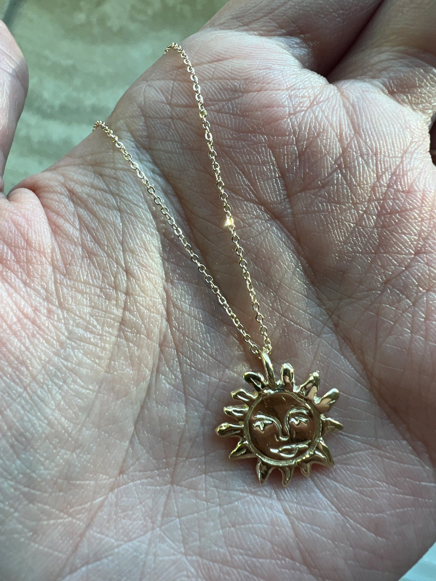 Golden Sun Charm Talisman Necklace - Brass