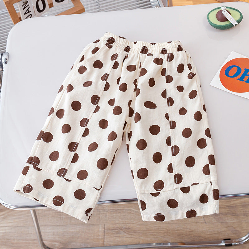 Summer Kids Girls Thin Soft Breathable Polka Dots Pattern Casual Pants