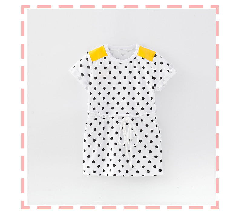 Girls’ Polka Dots Short Sleeves T-Shirt Design Dress In European And American Style For Summer