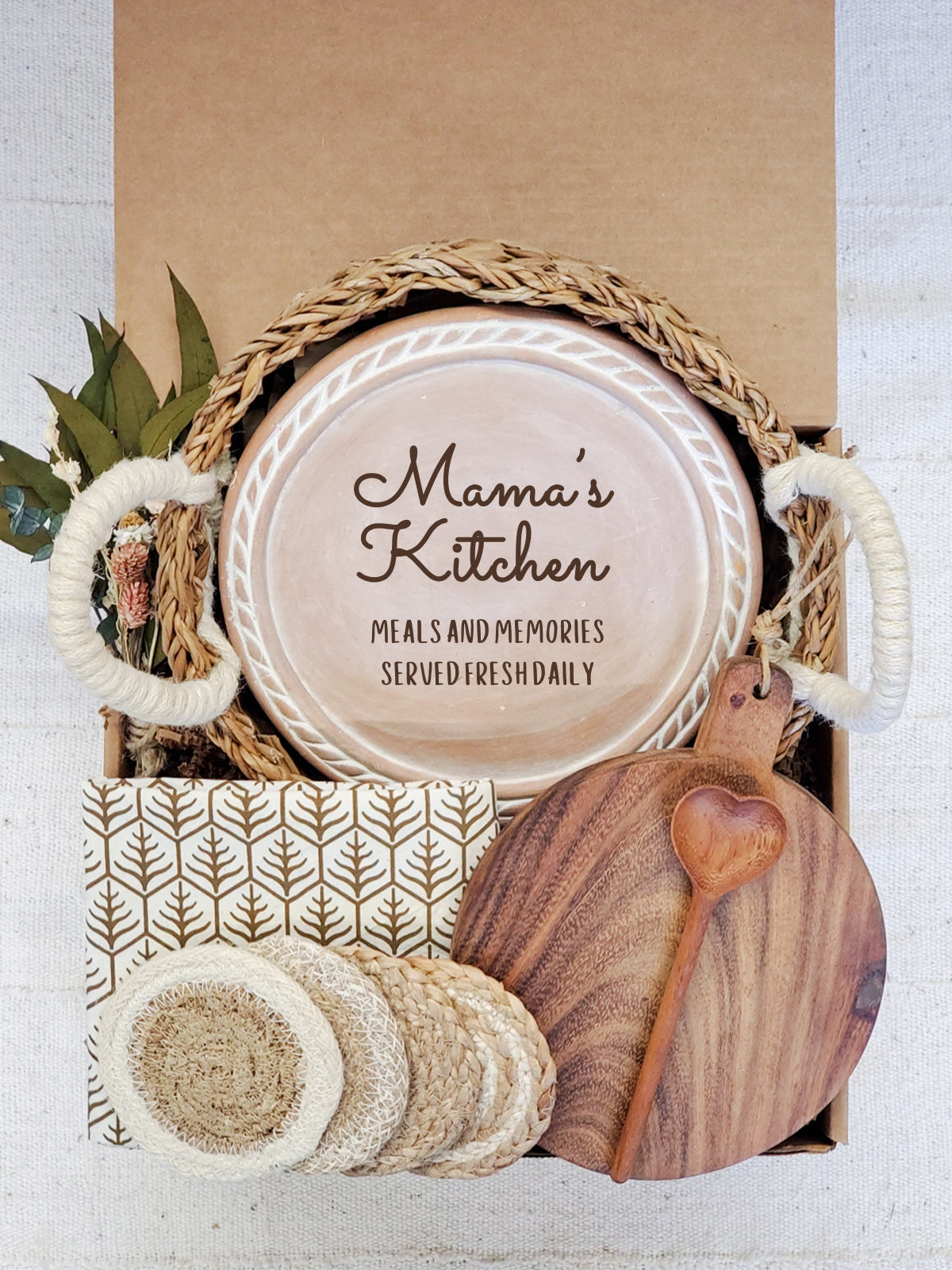 Bread Warmer Gift Box With Round Wooden Board and Spoon - Mom Round