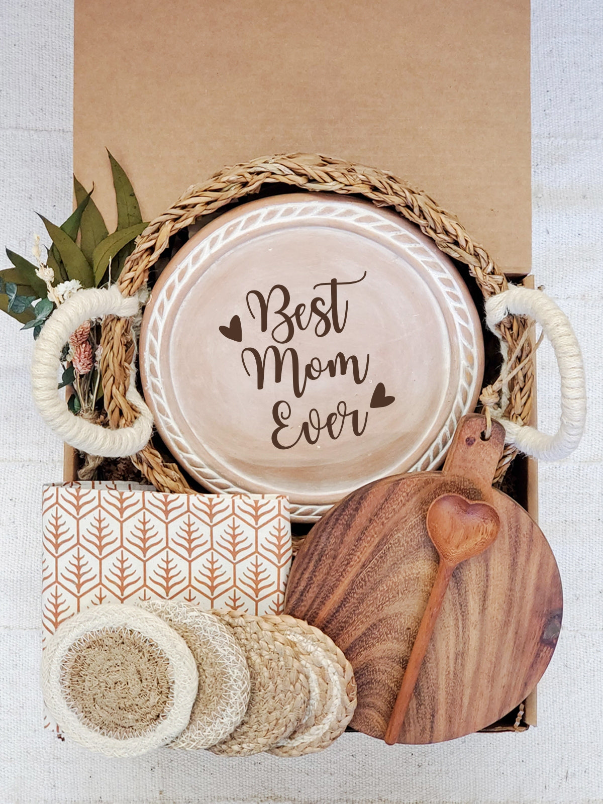 Bread Warmer Gift Box With Round Wooden Board and Spoon - Mom Round