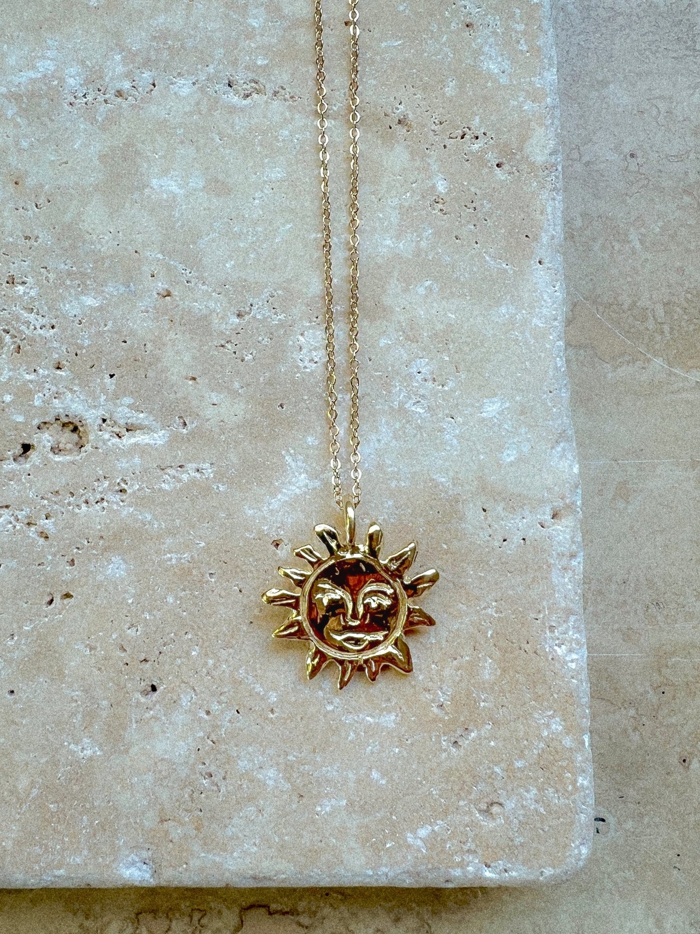 Golden Sun Charm Talisman Necklace - Brass