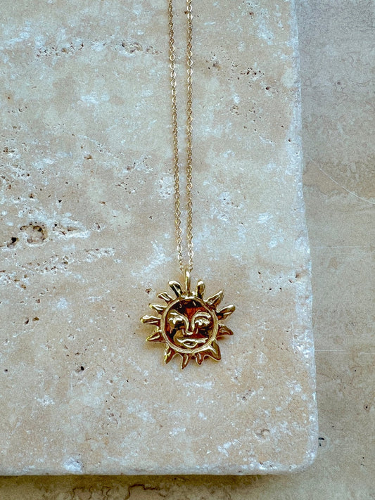 Golden Sun Charm Talisman Necklace - Brass