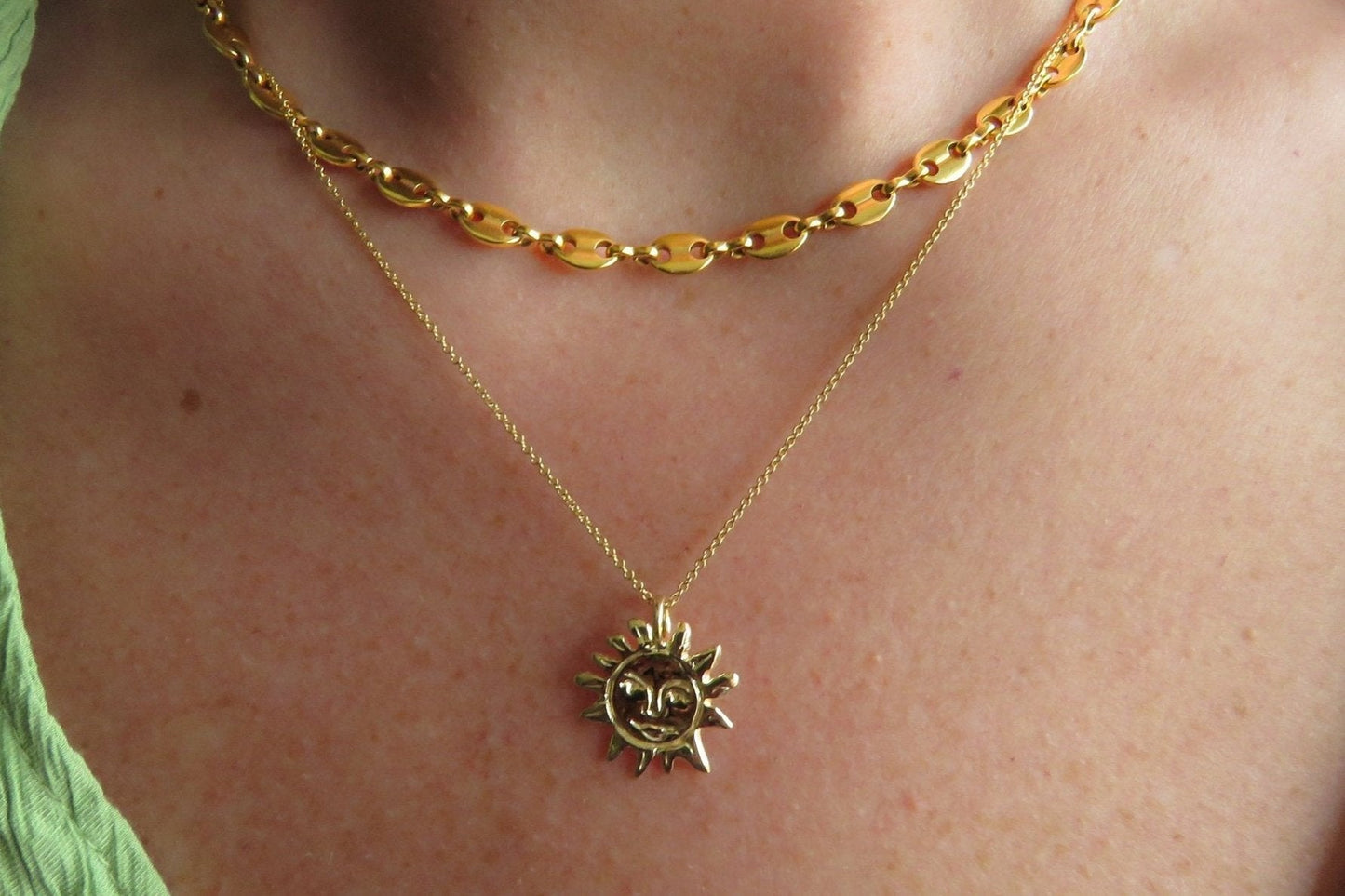 Golden Sun Charm Talisman Necklace - Brass