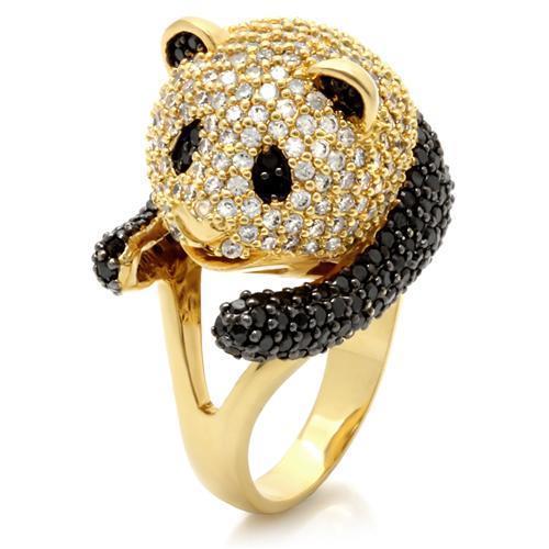 0W182 - Gold+Ruthenium Brass Ring with AAA Grade CZ  in Jet Elsy Style Ring