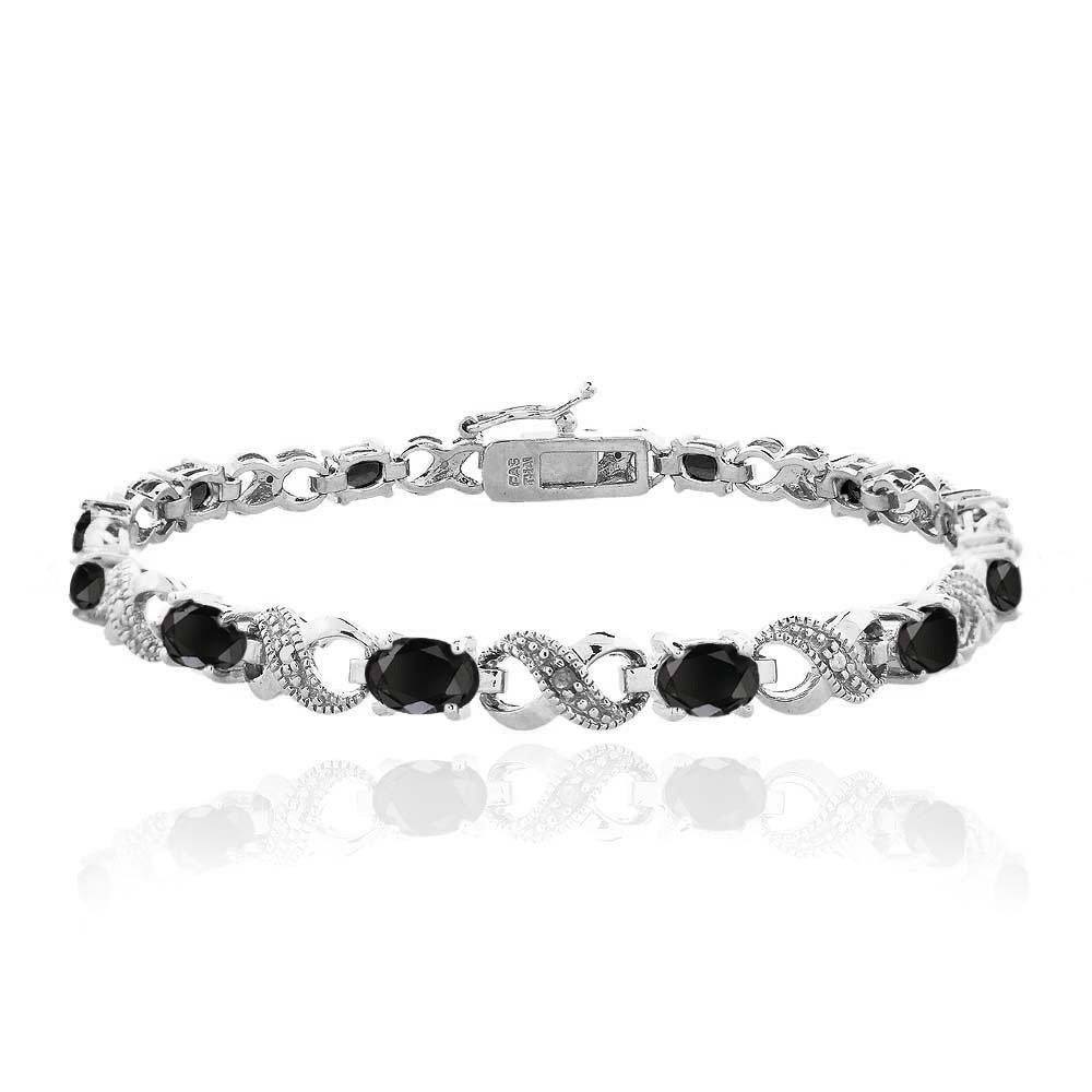 10.00 CT Genuine Black Onyx Infinity Bracelet Embellished with  Crystals in 18K White Gold Plated Elsy Style Bracelet