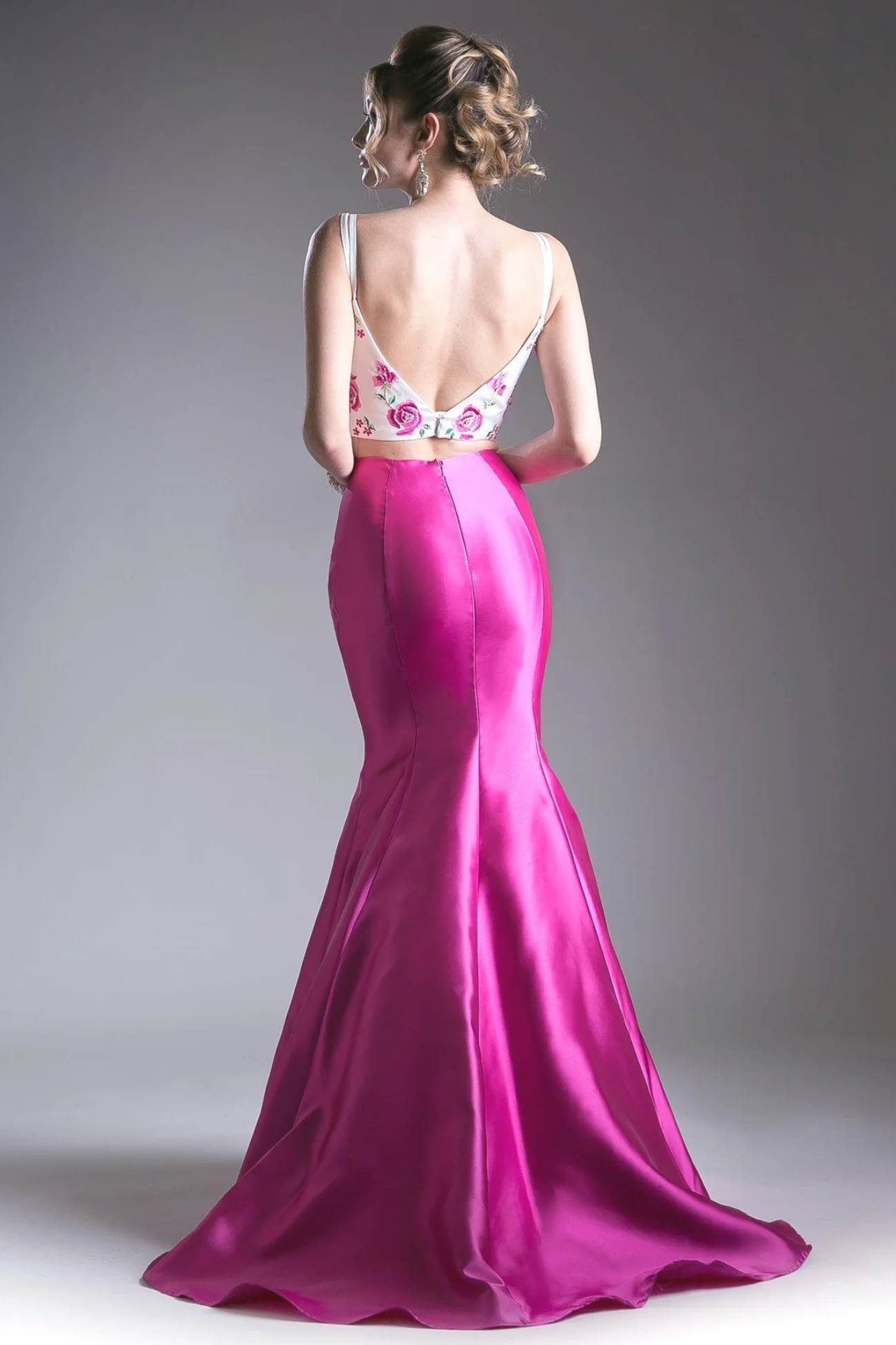 Flower Applique 2 Piece Satin Mermaid Gown
