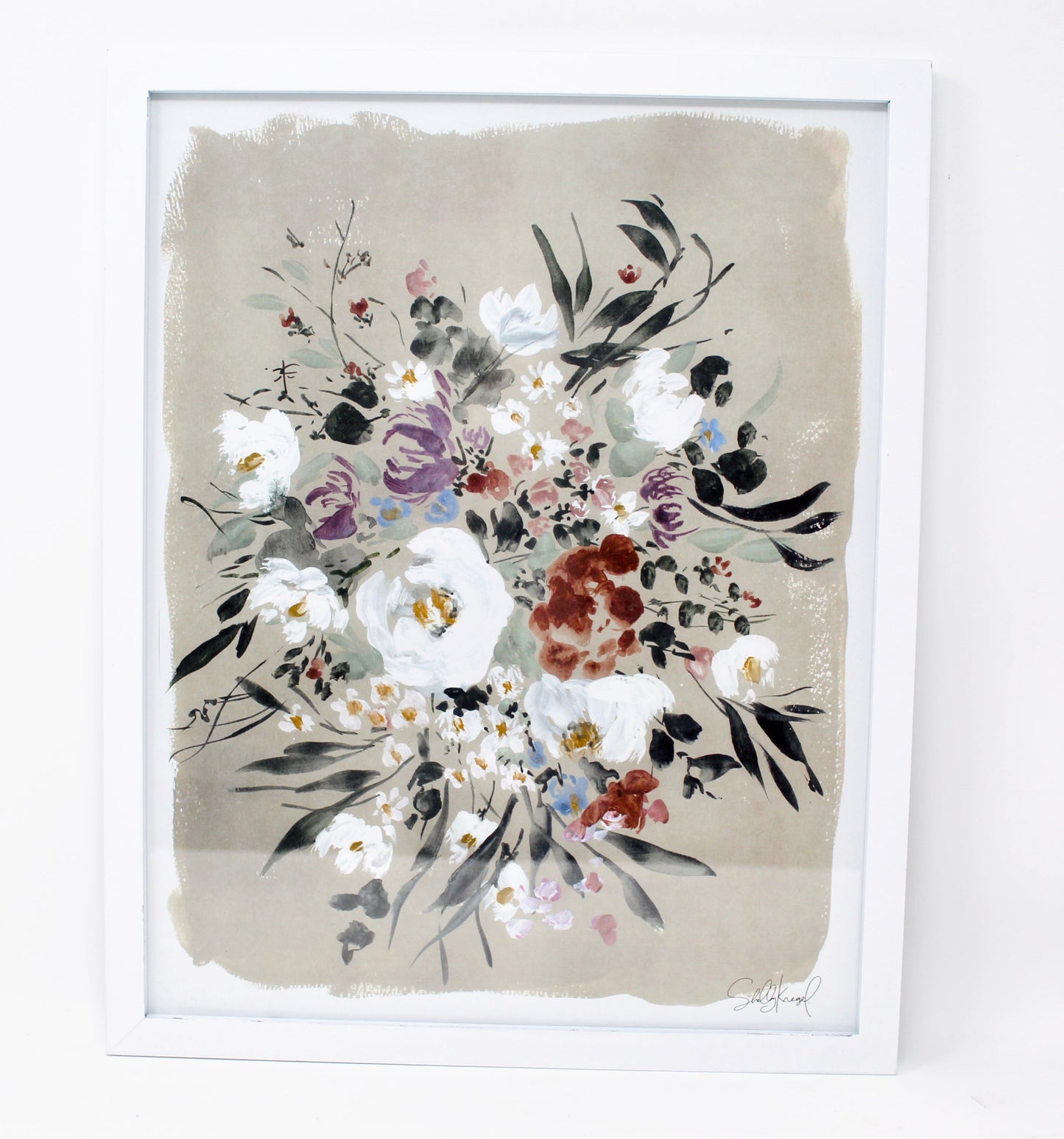 Posy Collection- Spring Wildflower Floral Print - Beige Background, Fresh, Simple Artwork