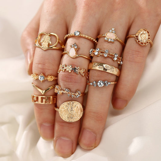 15 Piece Assorted Ring Set With Austrian Crystals 18K Gold Plated Ring in 18K Gold Plated ITALY Design Elsy Style Ring