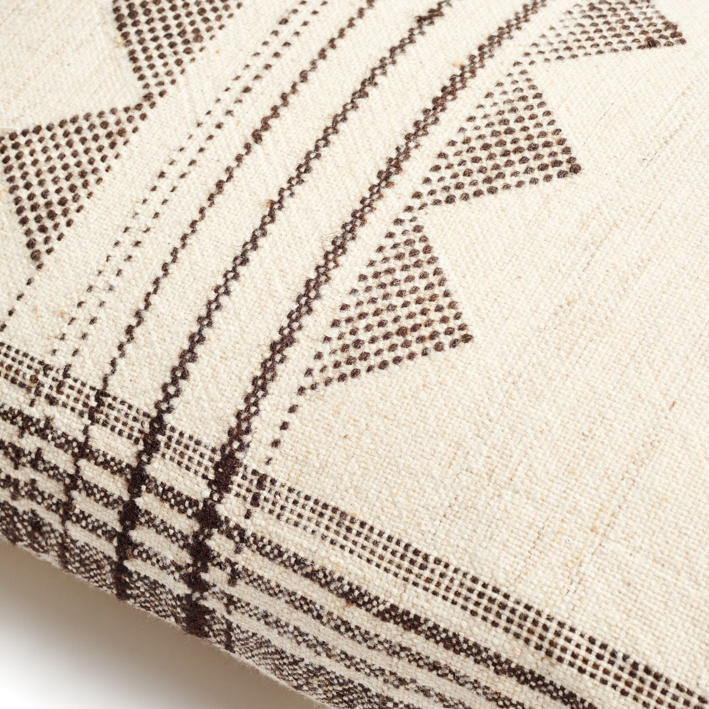Kora White And Black Large Artisanal Handwoven Lumbar Pillow