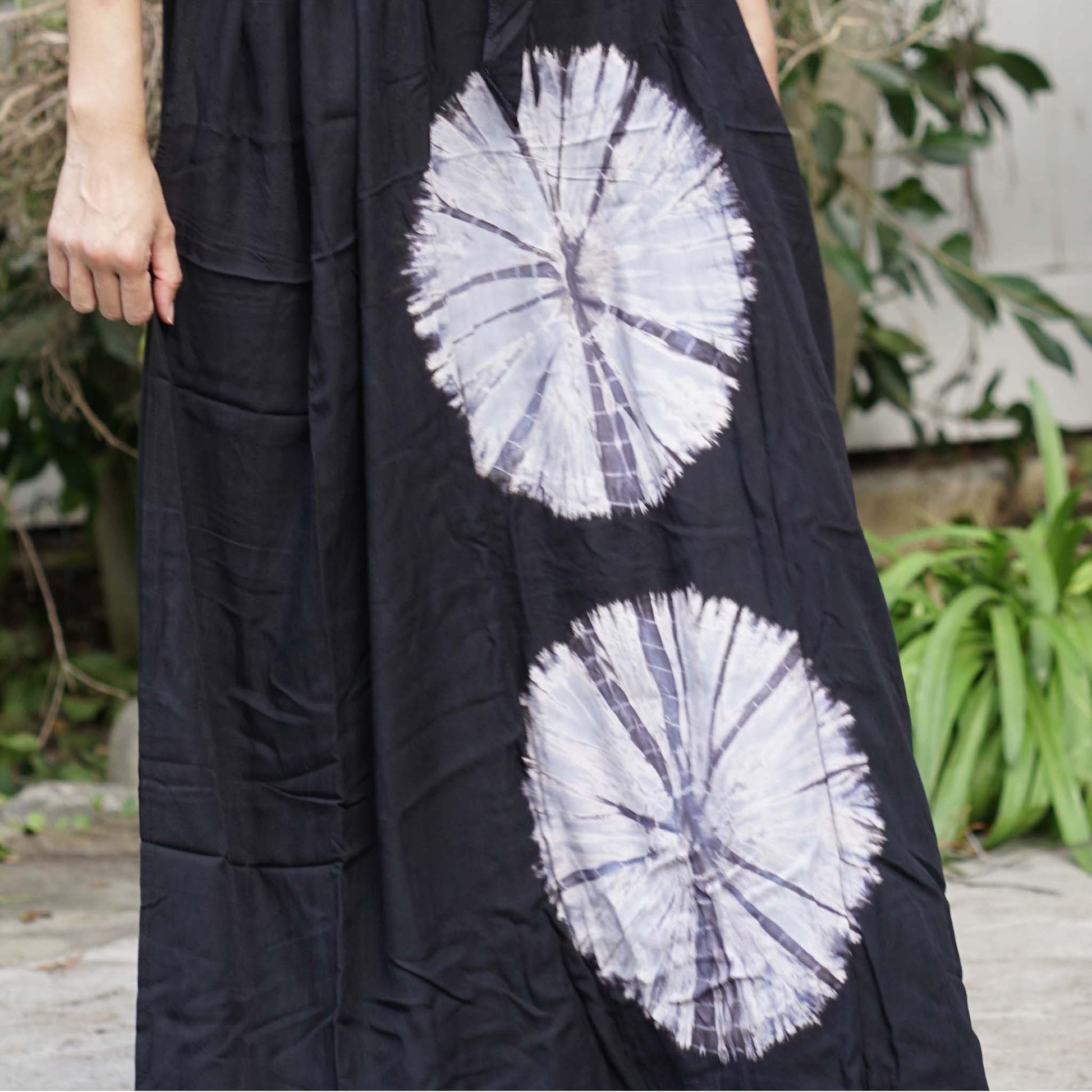 Kaftan Tie Dye Long Dress Shibori Black White Floral Pattern