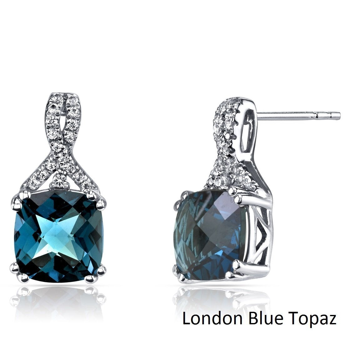 2.00 CT Cushion Cut London Blue Topaz Stud Earring in 18K White Gold Plated Elsy Style Earring
