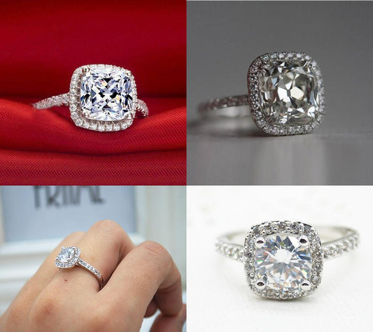 2.00CT Cushion-Cut Queen White  Elements Ring Elsy Style Rings
