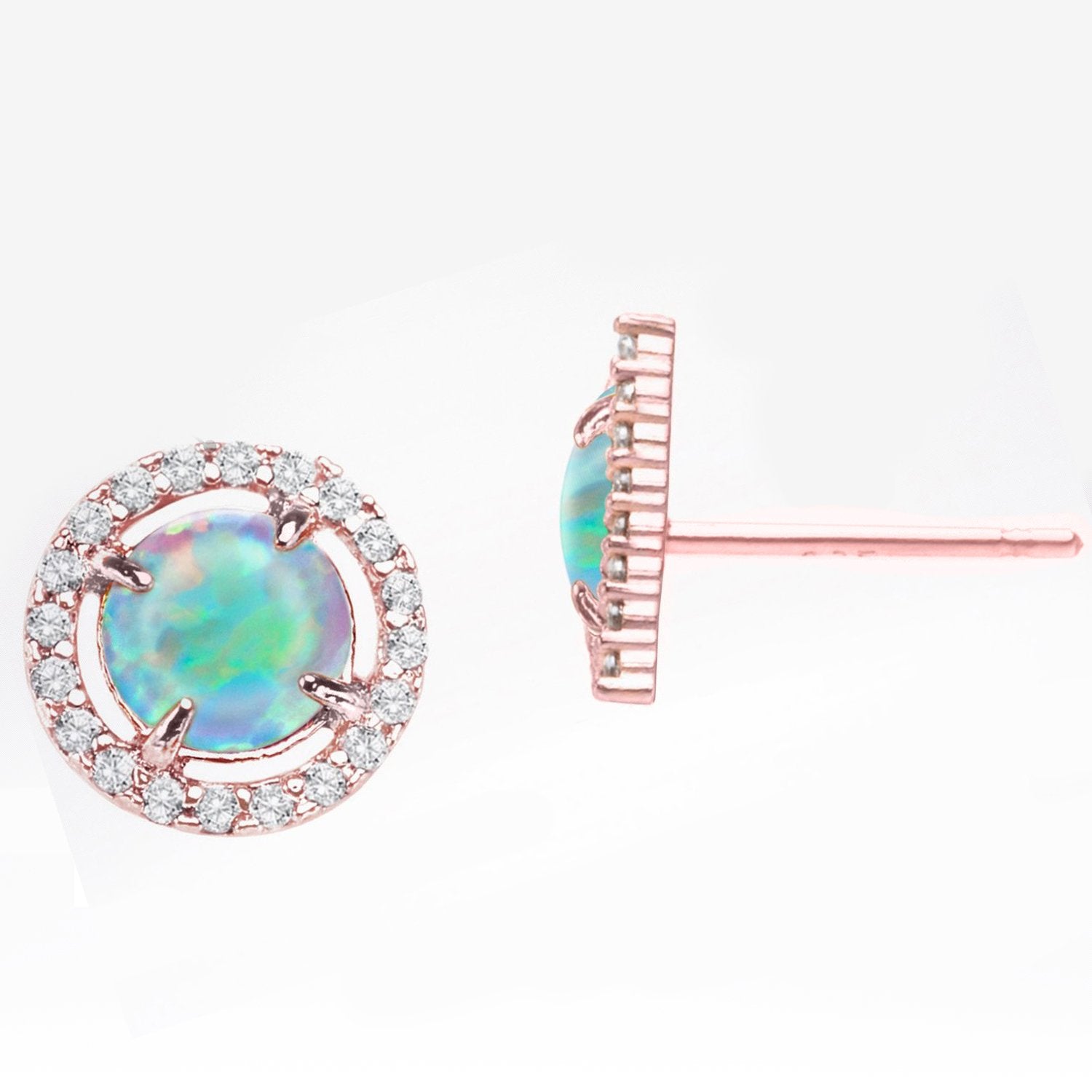 2.50 Ct Opal Created Round Halo Stud Earringin 18K Rose Gold Plated Elsy Style Earring