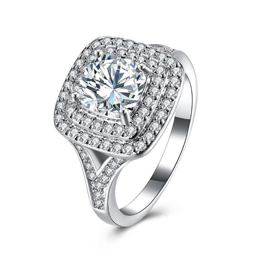 2.50 ct Cushion Double Halo Square Engagement Ring ITALY Design Elsy Style Rings