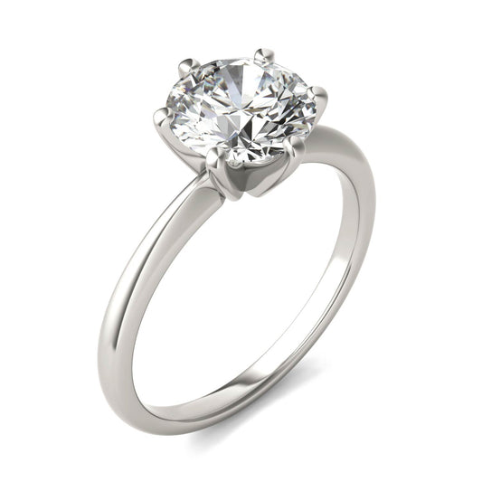 2 CTW Round Lab Grown Diamond Six Prong Solitaire Engagement Ring - G-VS Clarity, AGI Certified, 14K White Gold