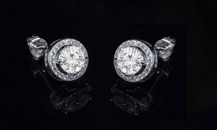3.44 CTTW Halo Stud Earrings with  Elements Elsy Style Earring