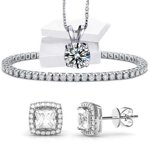 3 Piece Halo Set With ® Crystals in 18K White Gold Plated Elsy Style Set