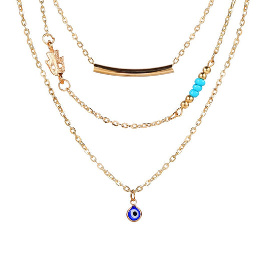 3 Piece Turquoise Evil Eye Necklace 18K Gold Plated Necklace ITALY Design Elsy Style Necklace