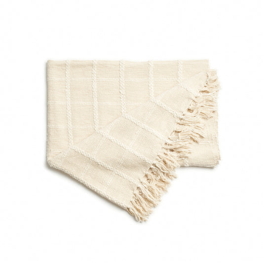 Sea Shell White Textured Checks Handloom Throw