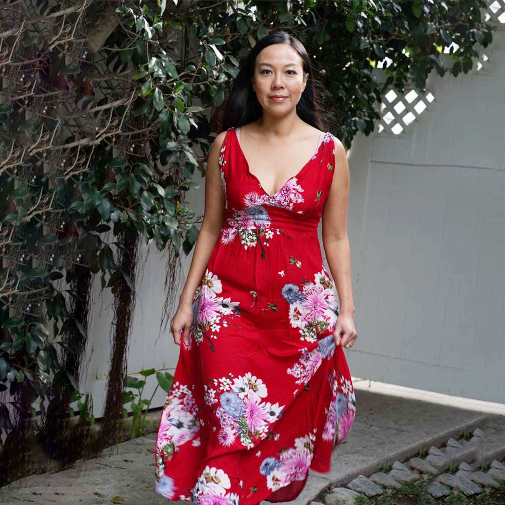 Kasih Coop Dress Moza Red Over the Knee Sleeveless, Cotton