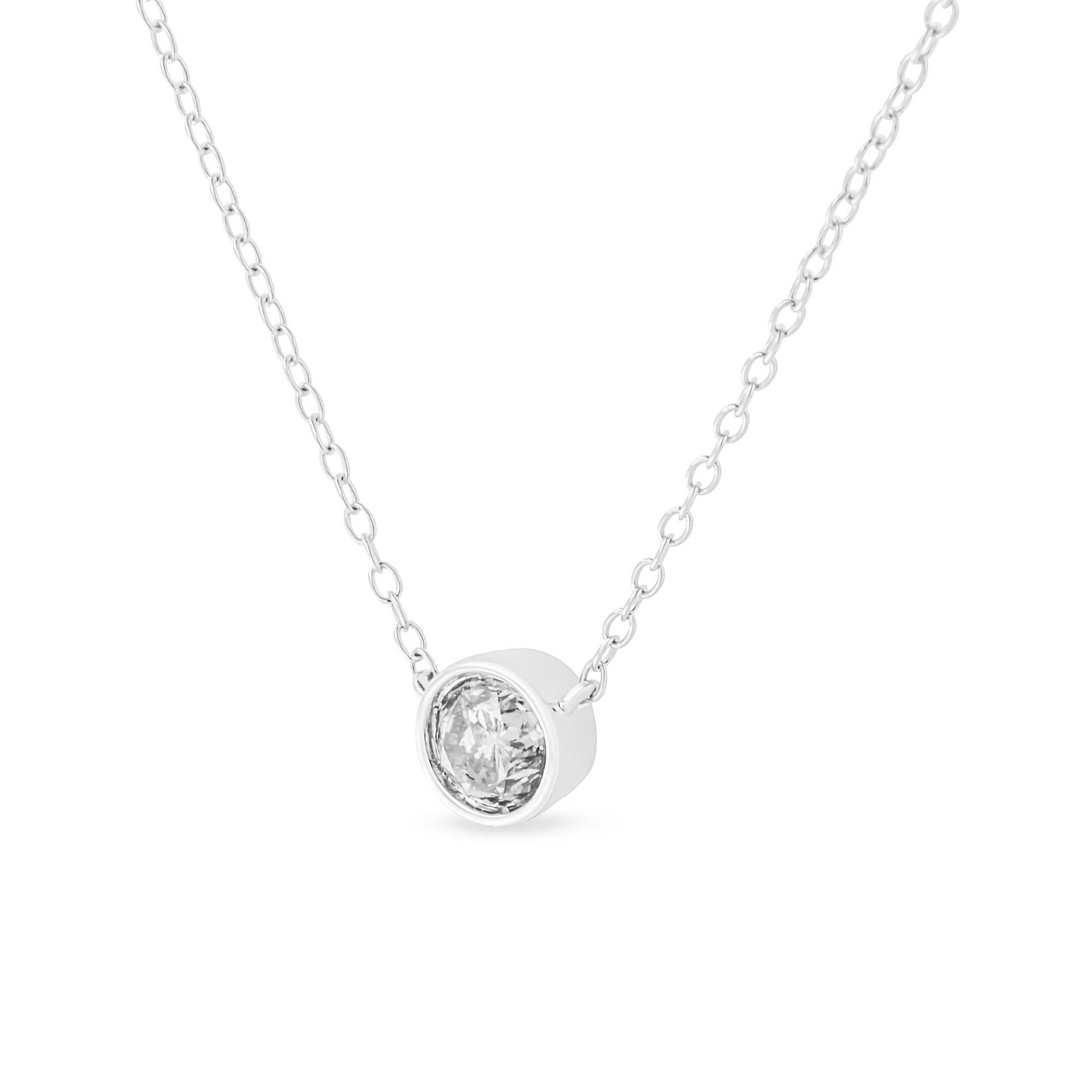 .925 Sterling Silver 1/2 Cttw Diamond Bezel 18" Pendant Necklace (I-J Color, I2-I3 Clarity)