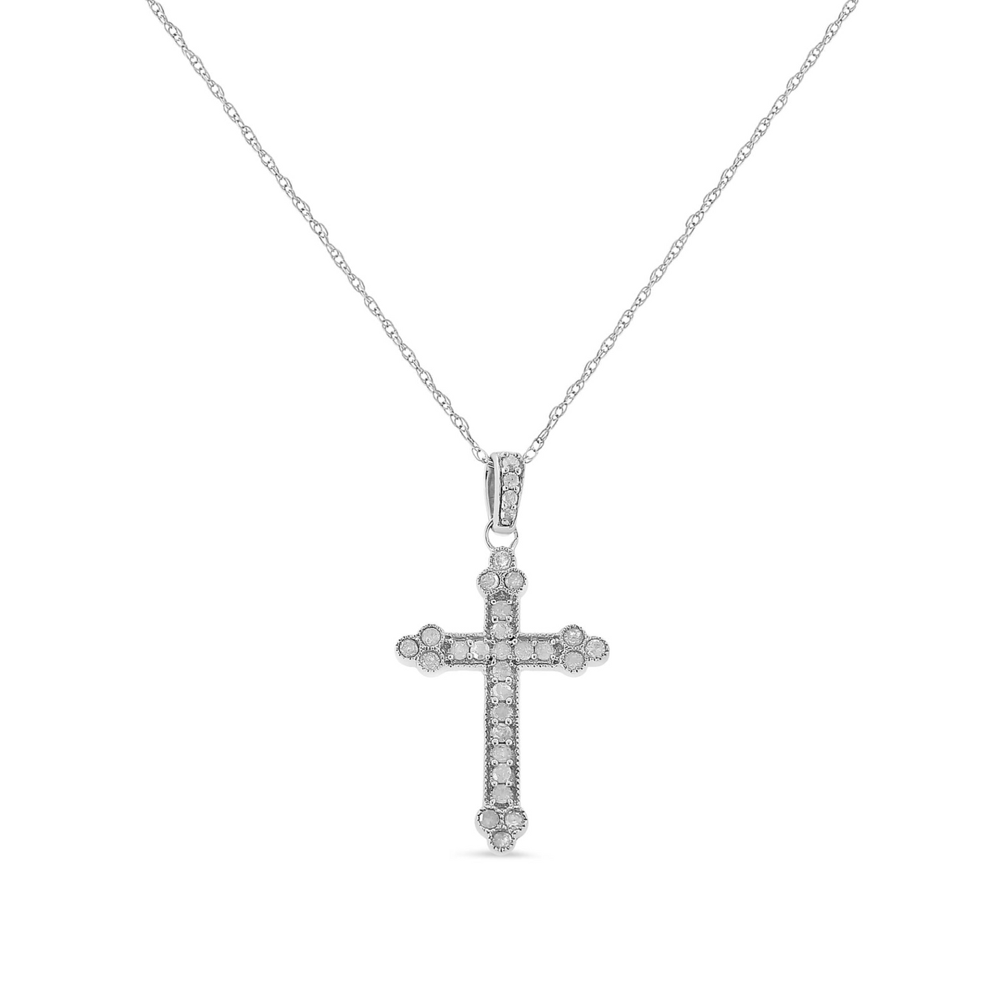 .925 Sterling Silver 1/4 Cttw Prong Set Round-Cut Diamond Cross 18" Pendant Necklace - (I-J Color, I3-Promo Quality)