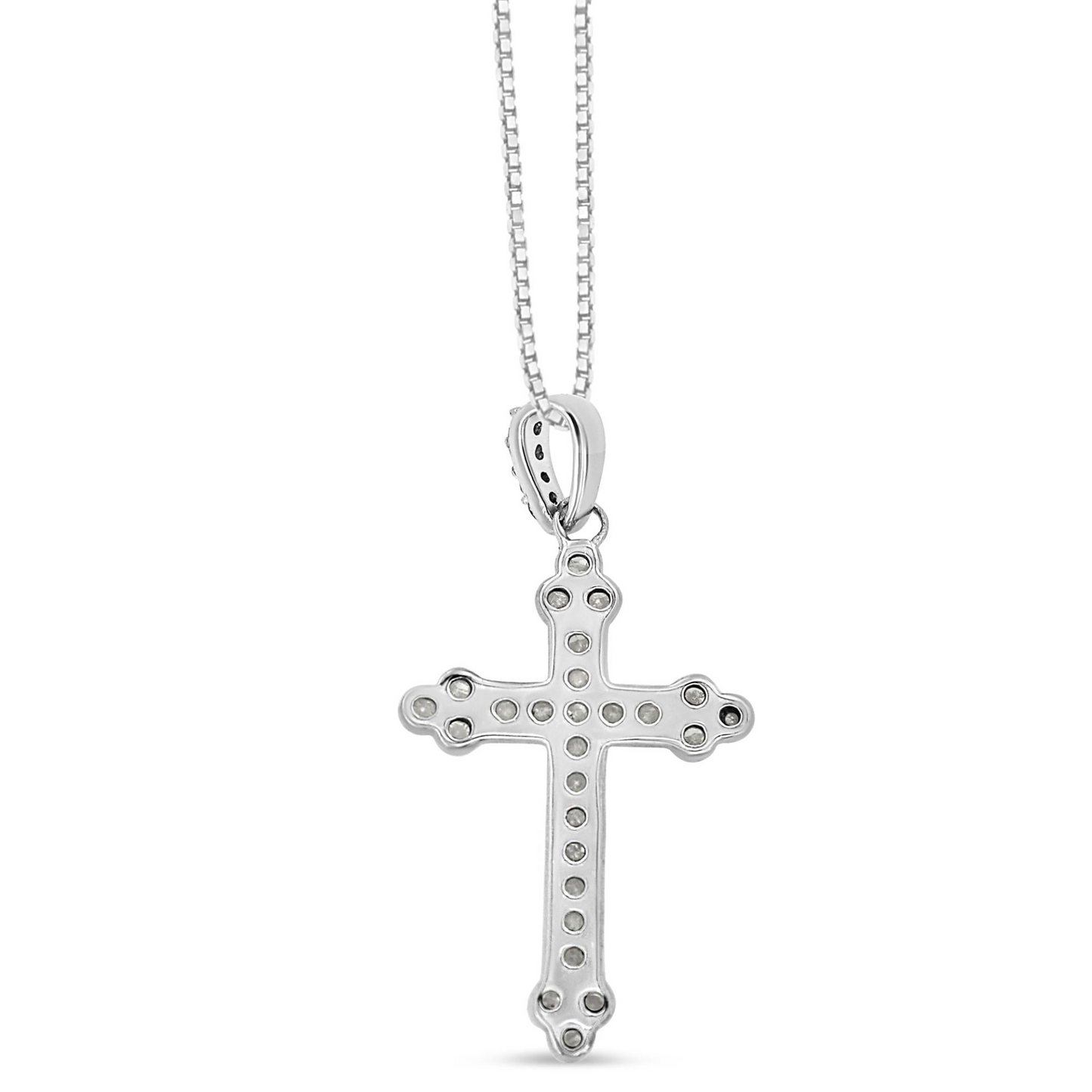 .925 Sterling Silver 1/4 Cttw Prong Set Round-Cut Diamond Cross 18" Pendant Necklace - (I-J Color, I3-Promo Quality)