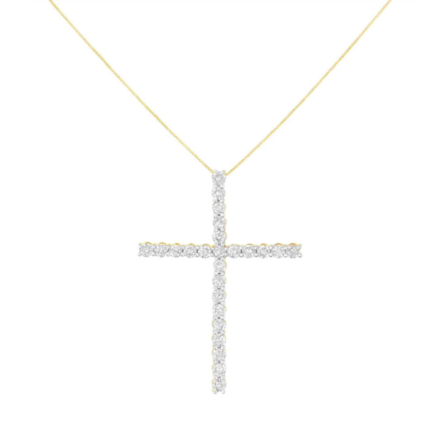 .925 Sterling Silver 3.0 Cttw Round Shape Diamond 1-1/2" Cross Pendant with Box Chain Necklace (J-K Color, I2-I3 Clarity) - 18"