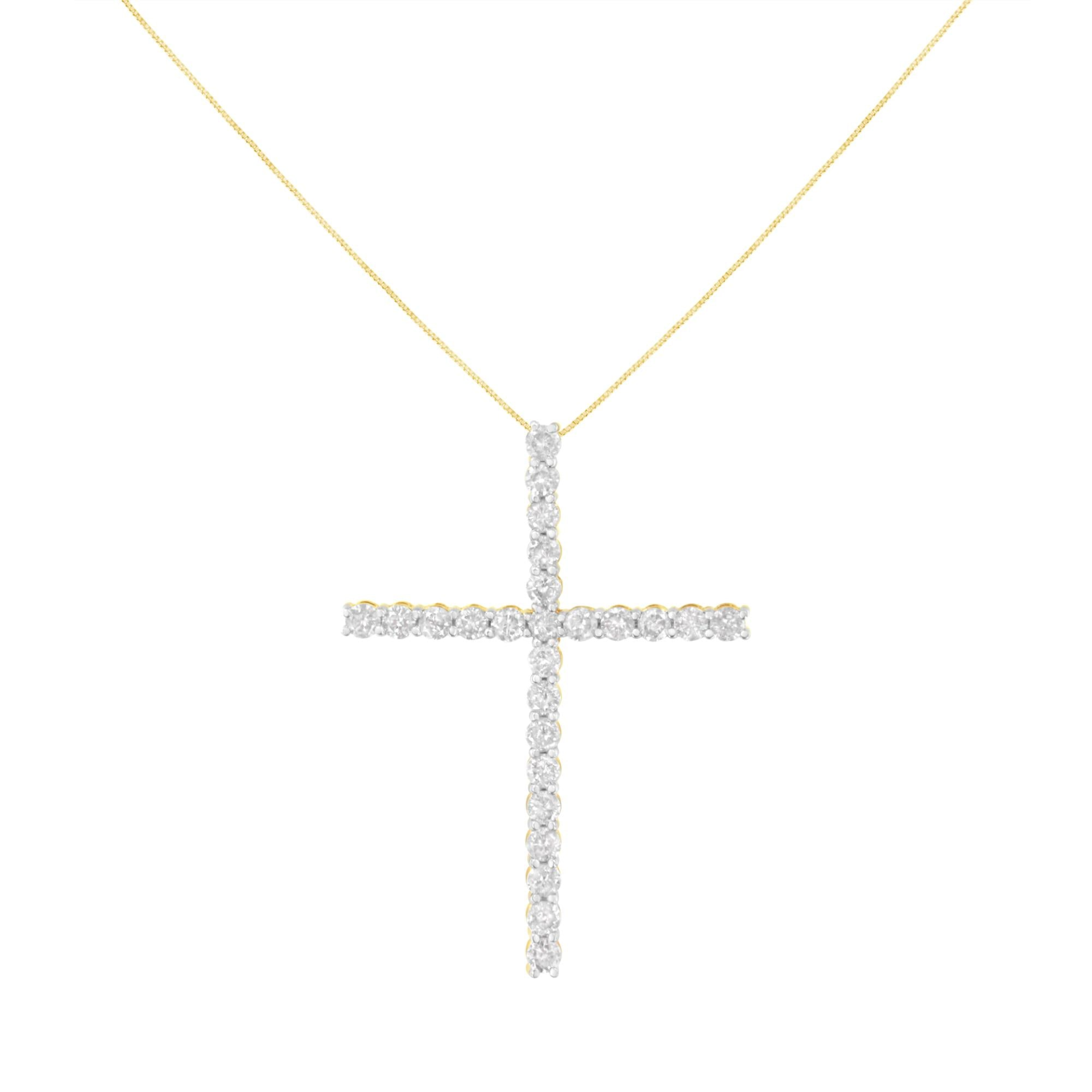 .925 Sterling Silver 3.0 Cttw Round Shape Diamond 1-1/2" Cross Pendant with Box Chain Necklace (J-K Color, I2-I3 Clarity) - 18"