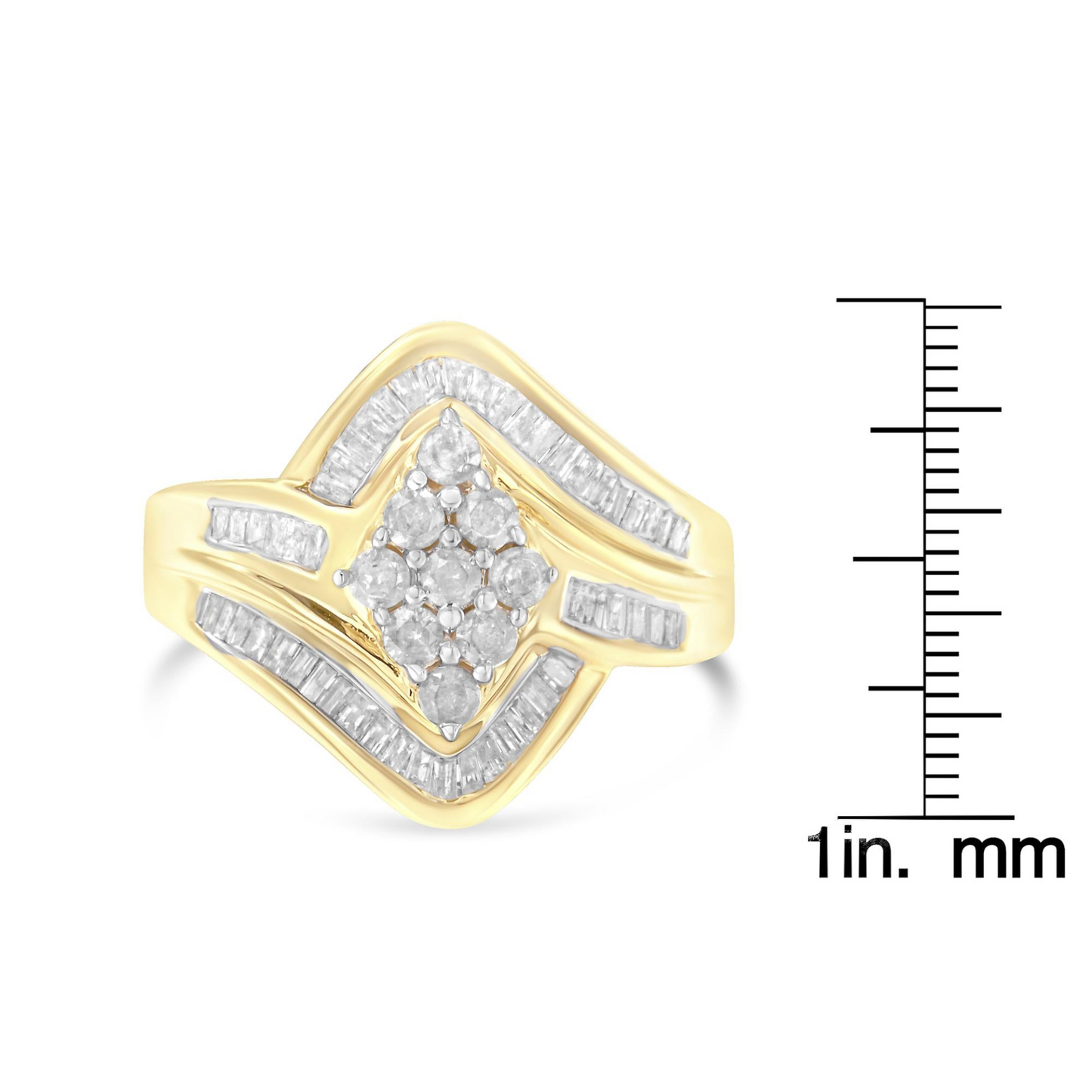 10K Yellow Gold Diamond Bypass Cluster Ring (1 Cttw, I-J Color, I2-I3 Clarity)