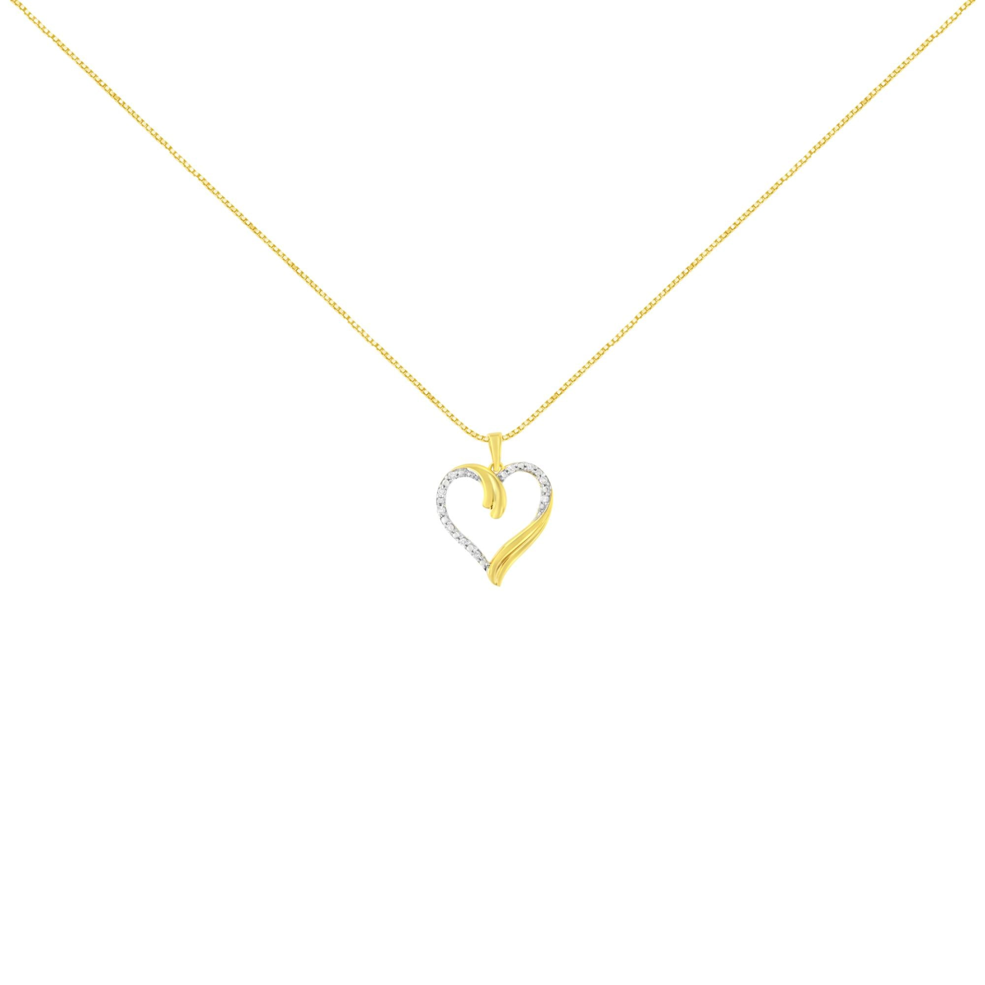 10K Yellow Gold Plated .925 Sterling Silver 1/10 cttw Diamond Open Heart 18" Pendent Necklace (J-K Color, I3 Clarity)