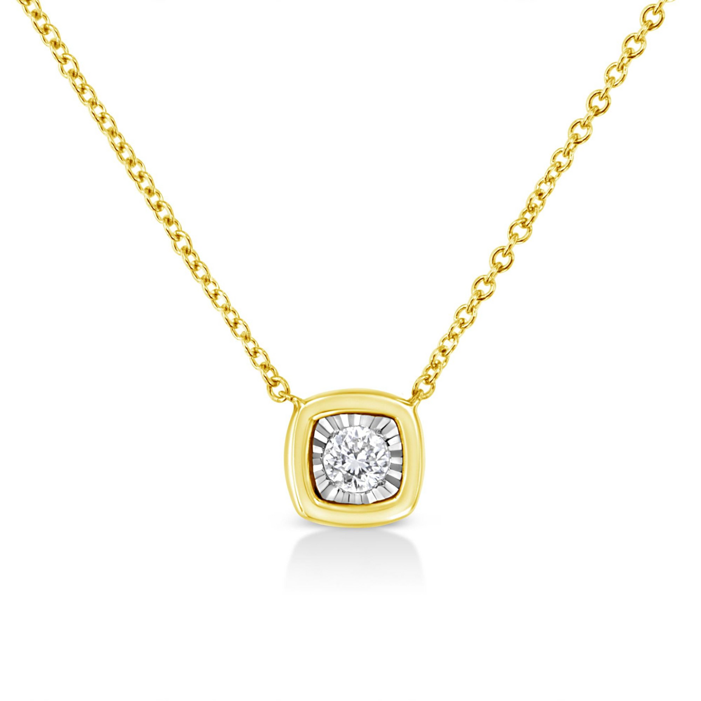 10K Yellow Gold Plated .925 Sterling Silver 1/10 Cttw Miracle Set Round Diamond 18" Pendant Necklace - Choice of Shapes