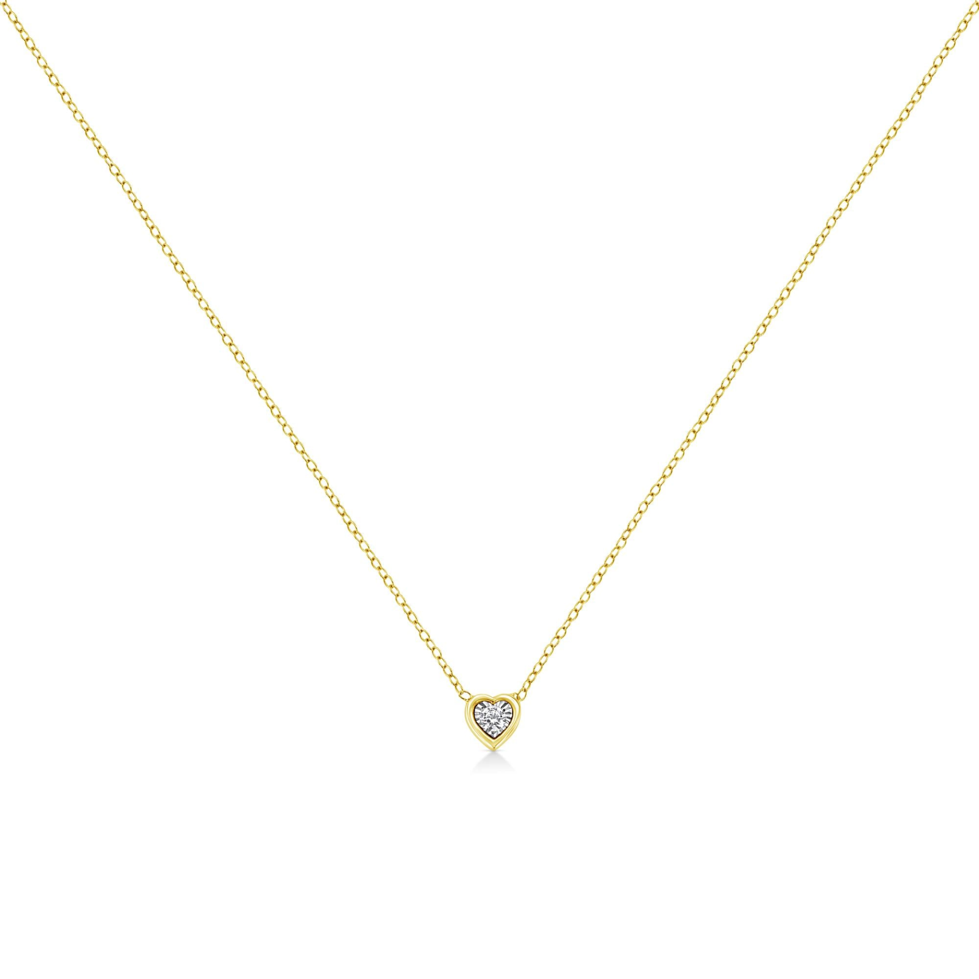 10K Yellow Gold Plated .925 Sterling Silver 1/10 Cttw Miracle Set Round Diamond 18" Pendant Necklace - Choice of Shapes