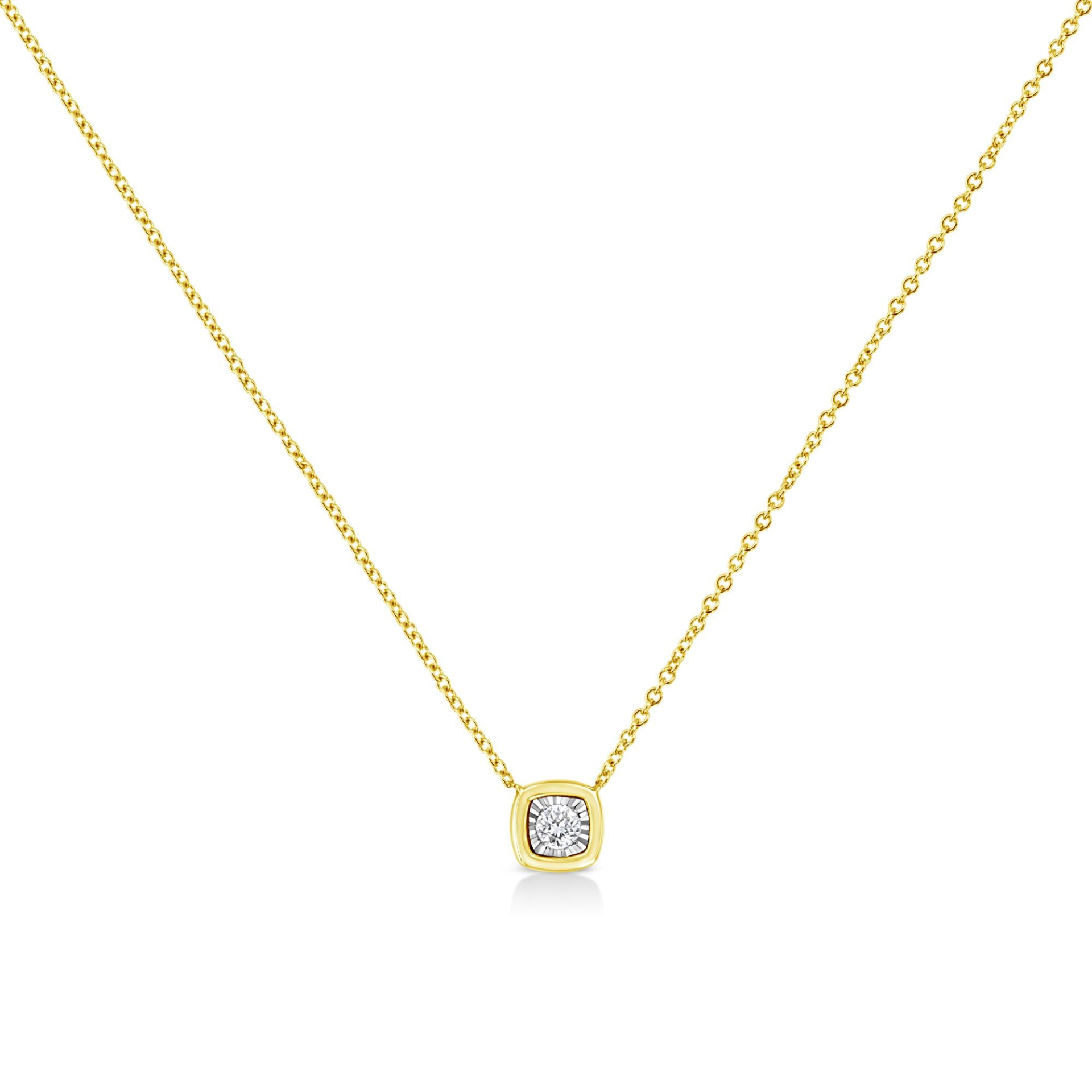 10K Yellow Gold Plated .925 Sterling Silver 1/10 Cttw Miracle Set Round Diamond 18" Pendant Necklace - Choice of Shapes