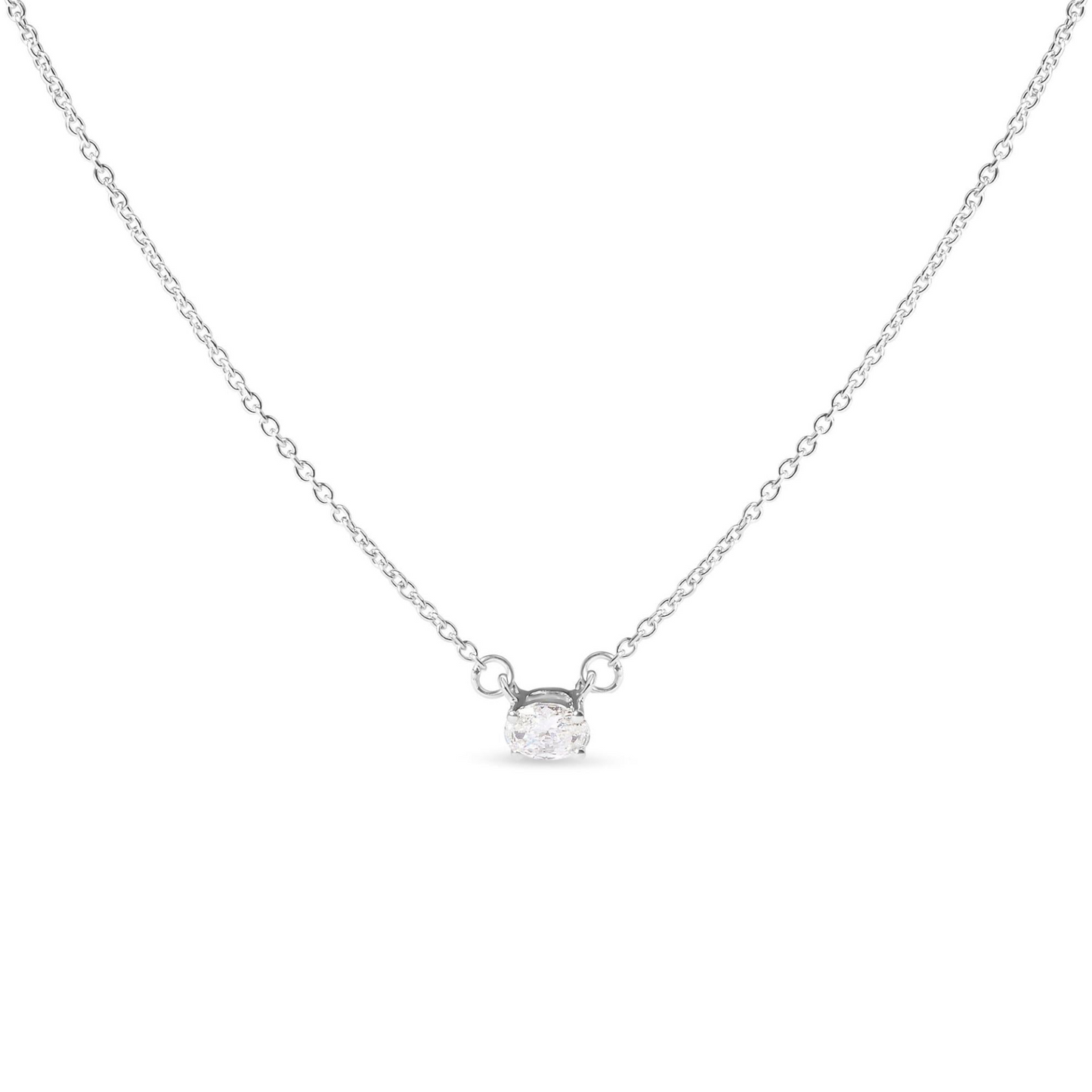 14K White Gold 1/4 Cttw Lab Grown Oval Solitaire Diamond East West 18" Pendant Necklace (G-H Color, VS2-SI1 Clarity)