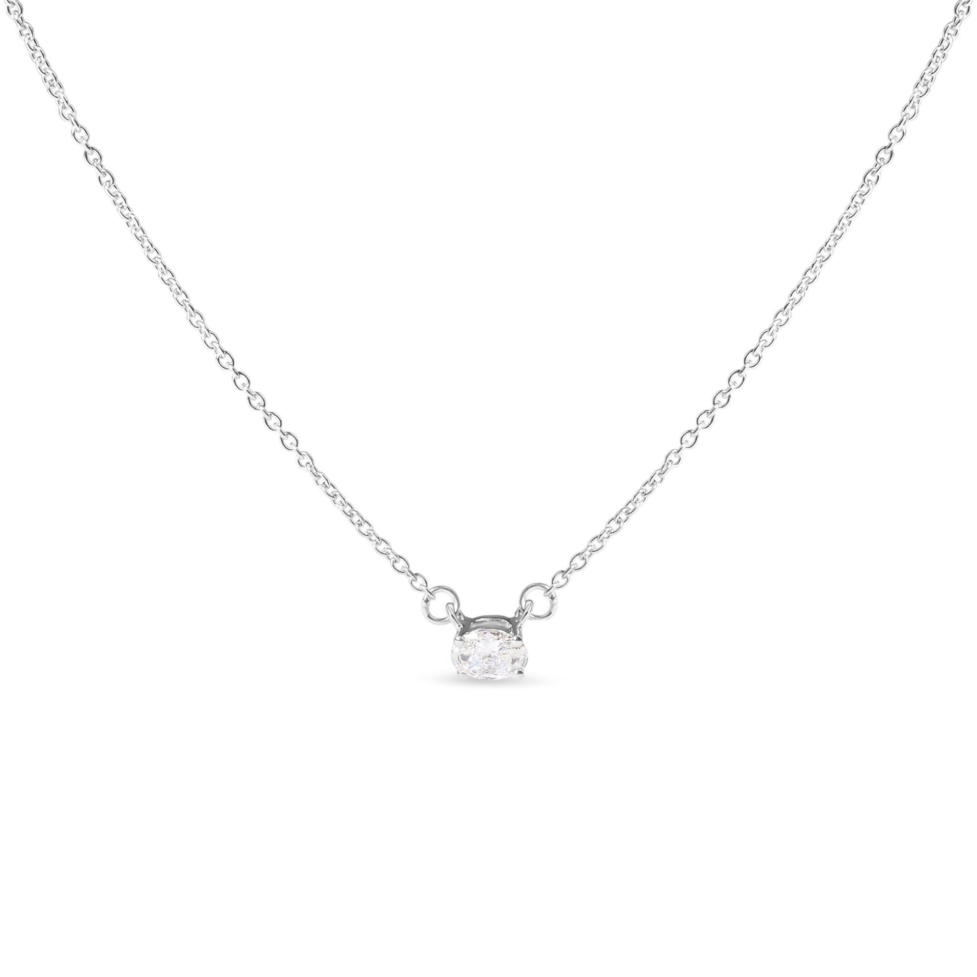 14K White Gold 1/4 Cttw Lab Grown Oval Solitaire Diamond East West 18" Pendant Necklace (G-H Color, VS2-SI1 Clarity)