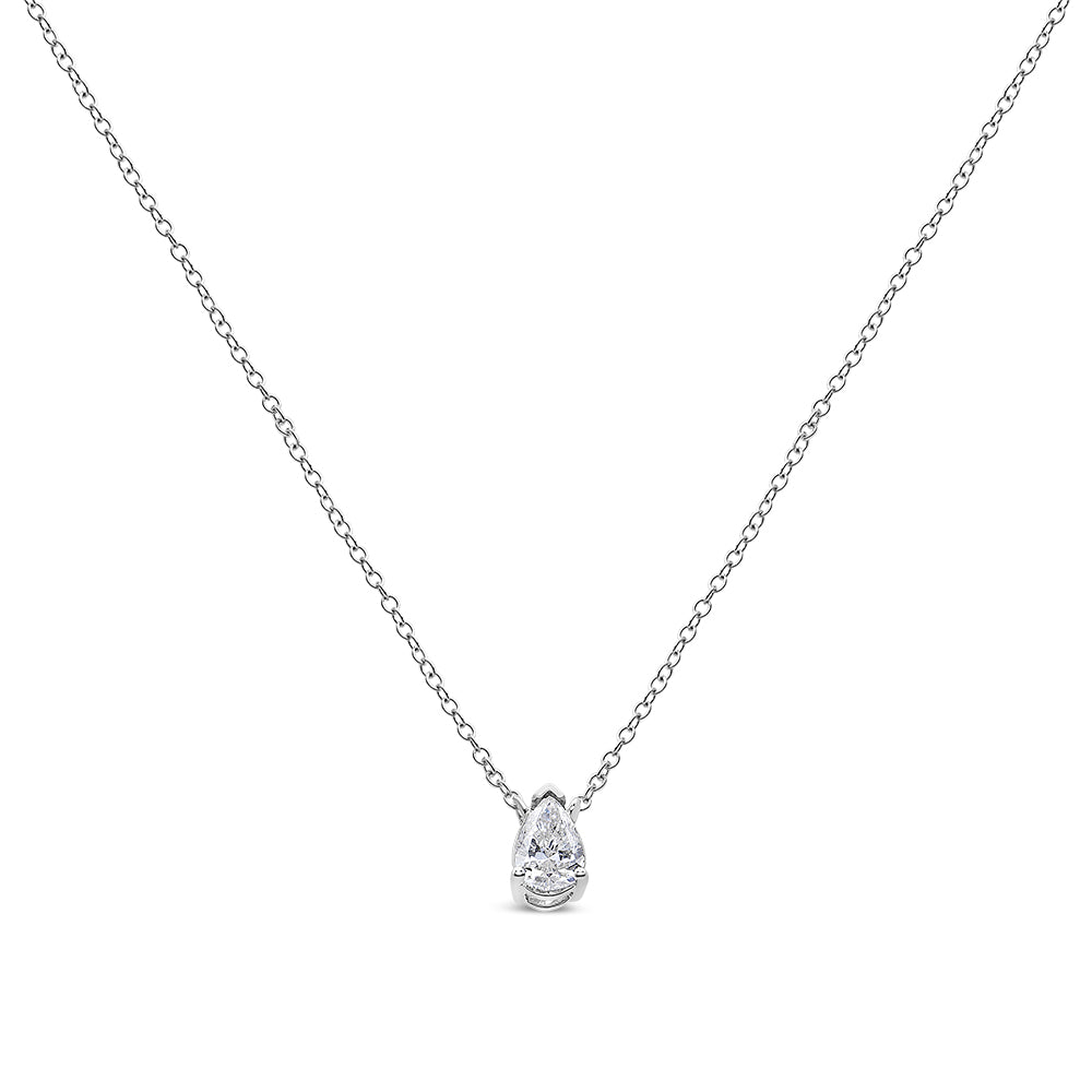 14K White Gold 1/5 Cttw Pear Shape Solitaire Diamond 18" Pendant Necklace (G-H Color, VS2-SI1 Clarity)