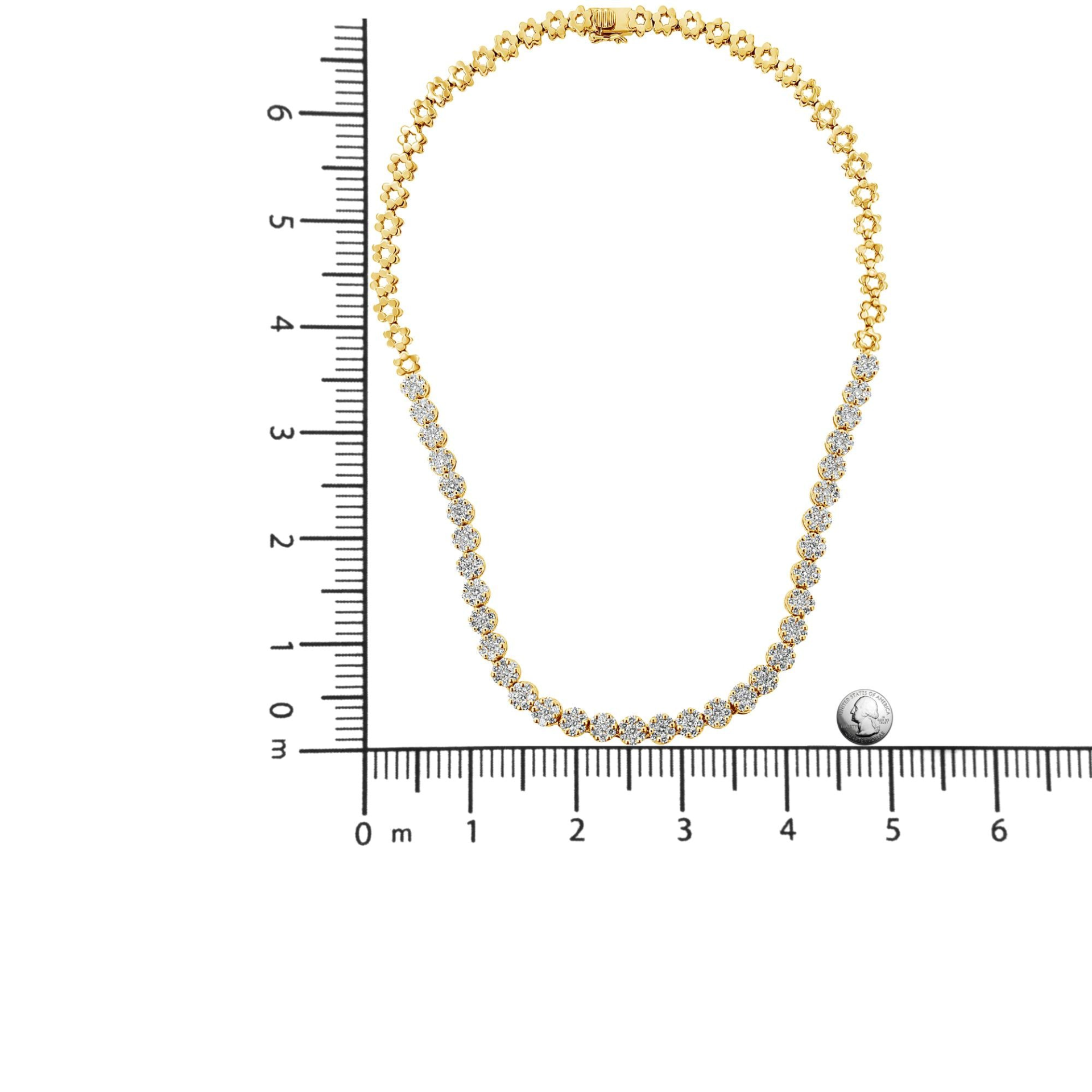 IGI Certified 14K Gold 8.0 Cttw Pave Set Round-Cut Diamond Cluster Graduating Riviera Statement Necklace (H-I Color, I1 Clarity)