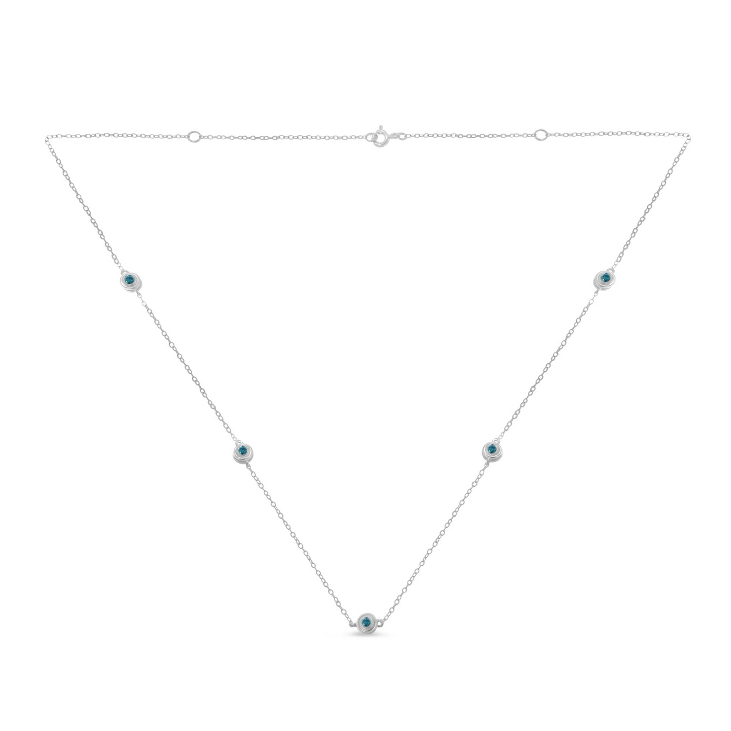 Sterling Silver Treated Blue Color Diamond Station Necklace (1/2 cttw, Blue Color, I2-I3 Clarity)