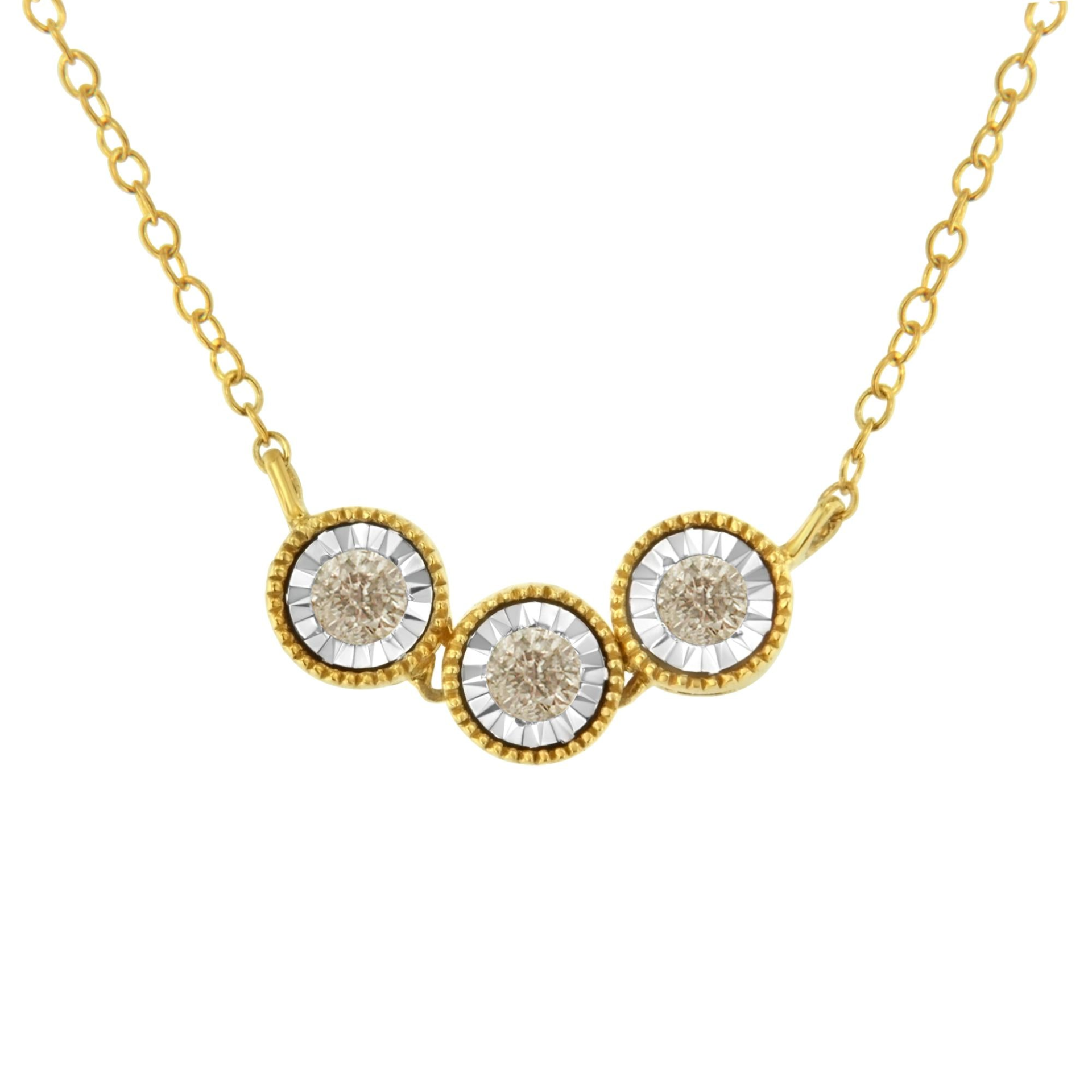 Two-Toned Sterling-Silver Champagne Diamond 3 Stone Necklace (1/4 cttw, K-L Color, I2-I3 Clarity)