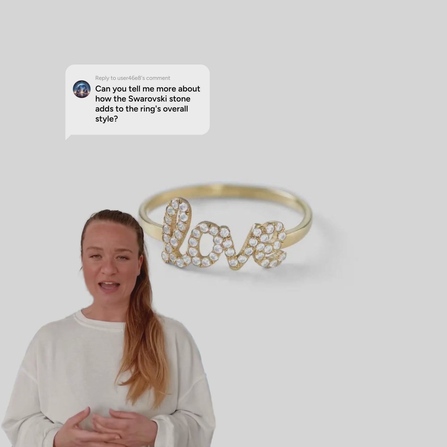 925 Sterling Silver Swarovski Stone Name Ring - Swarovski stone ring