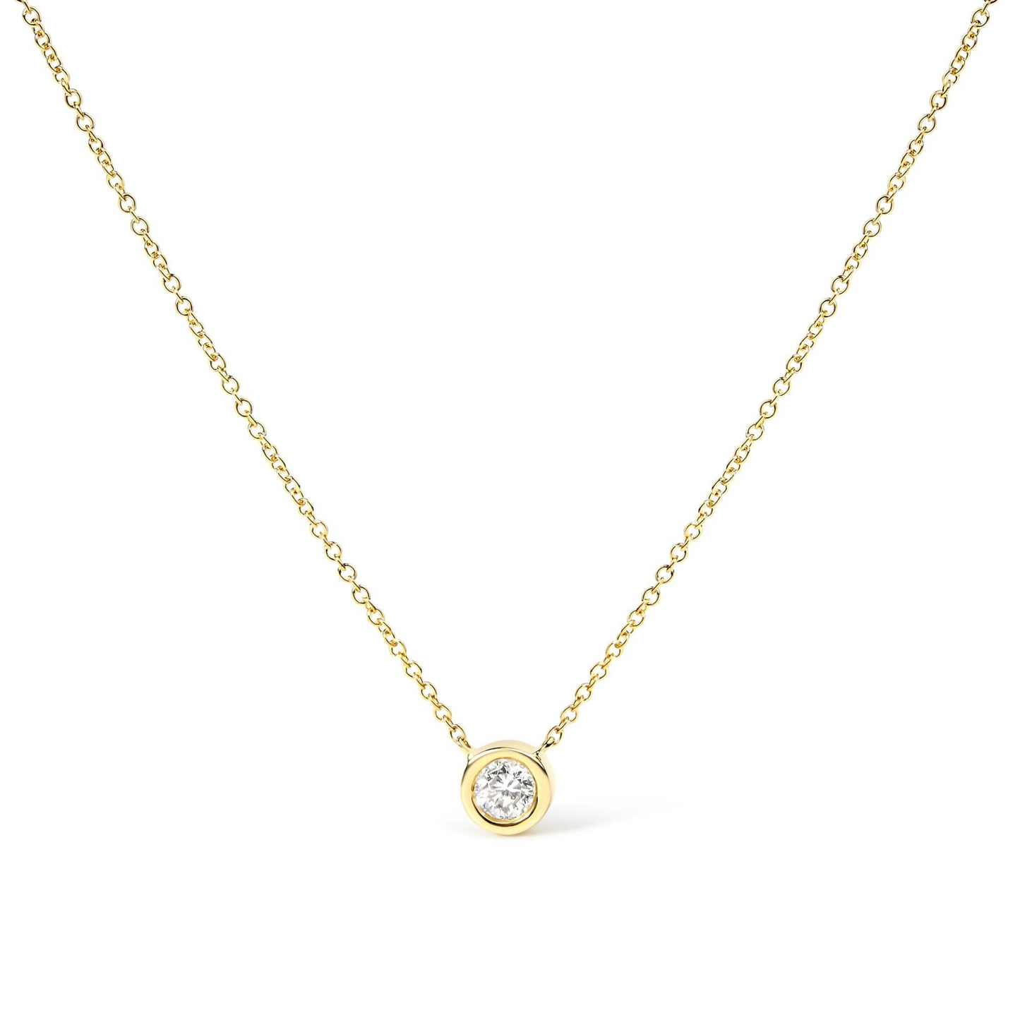 14K Gold Lab Grown Diamond Modern Bezel-Set Solitaire 16"-18" Pendant Necklace (F-G Color, VS2-SI1 Clarity)